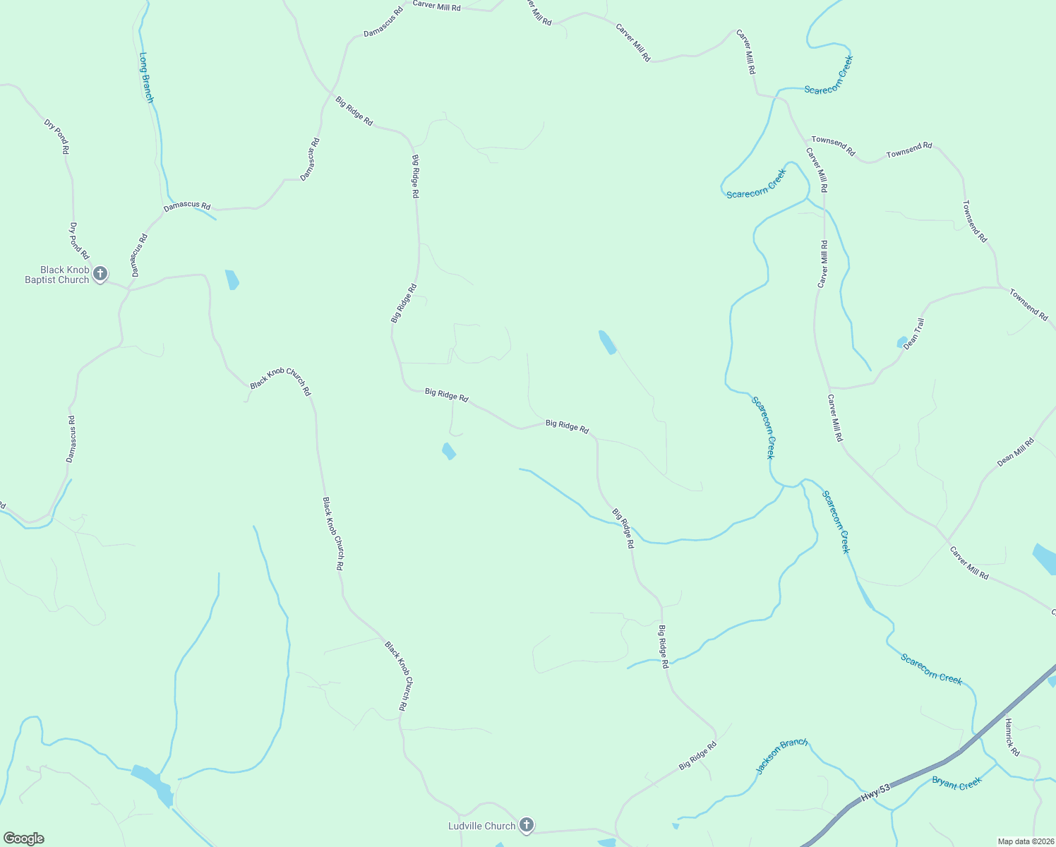 map of restaurants, bars, coffee shops, grocery stores, and more near 2136 Big Ridge Road in Talking Rock