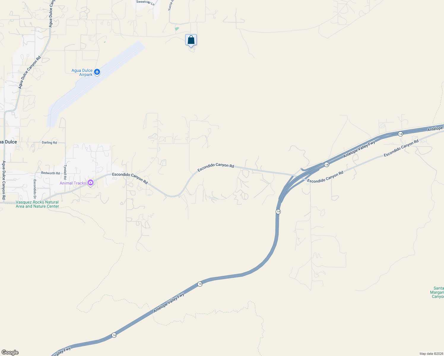 map of restaurants, bars, coffee shops, grocery stores, and more near Escondido Canyon Road in Agua Dulce
