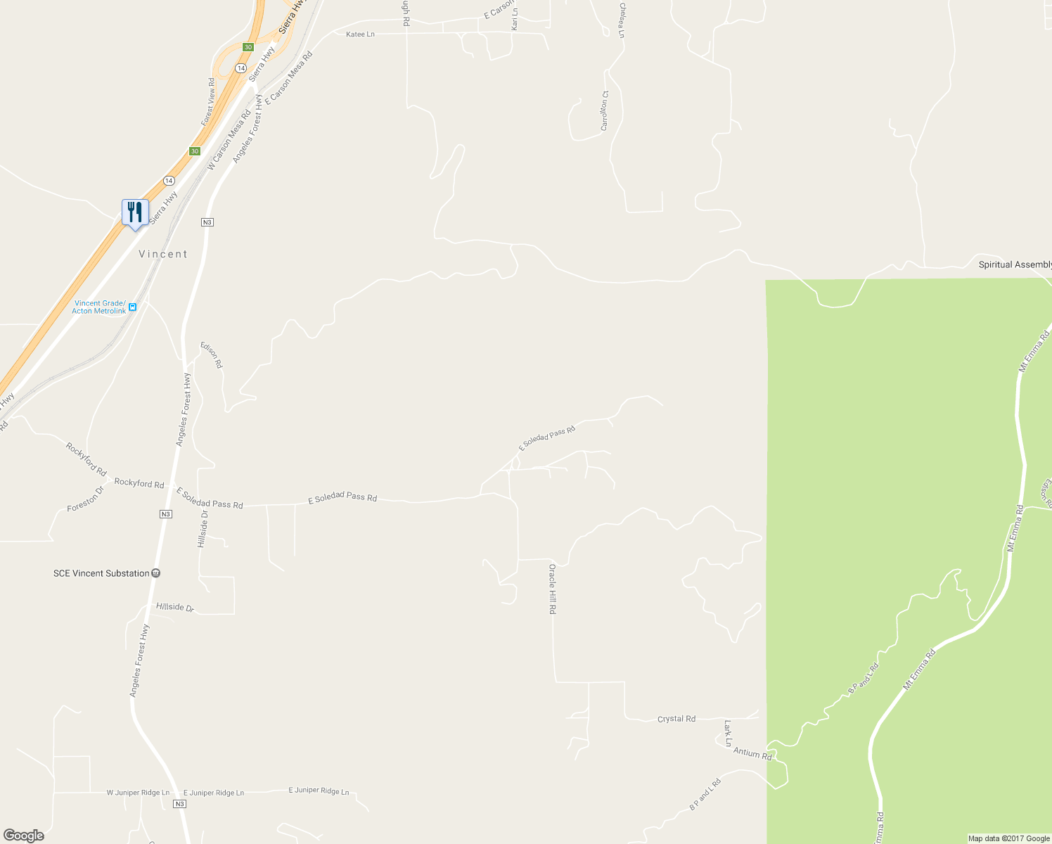map of restaurants, bars, coffee shops, grocery stores, and more near 1431 East Soledad Pass Road in Palmdale