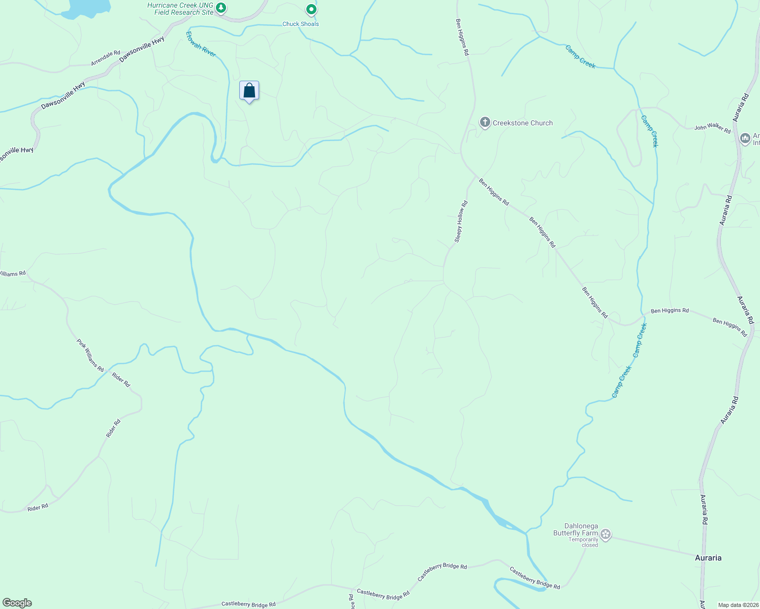 map of restaurants, bars, coffee shops, grocery stores, and more near 351 Cedar Springs Lane in Dahlonega