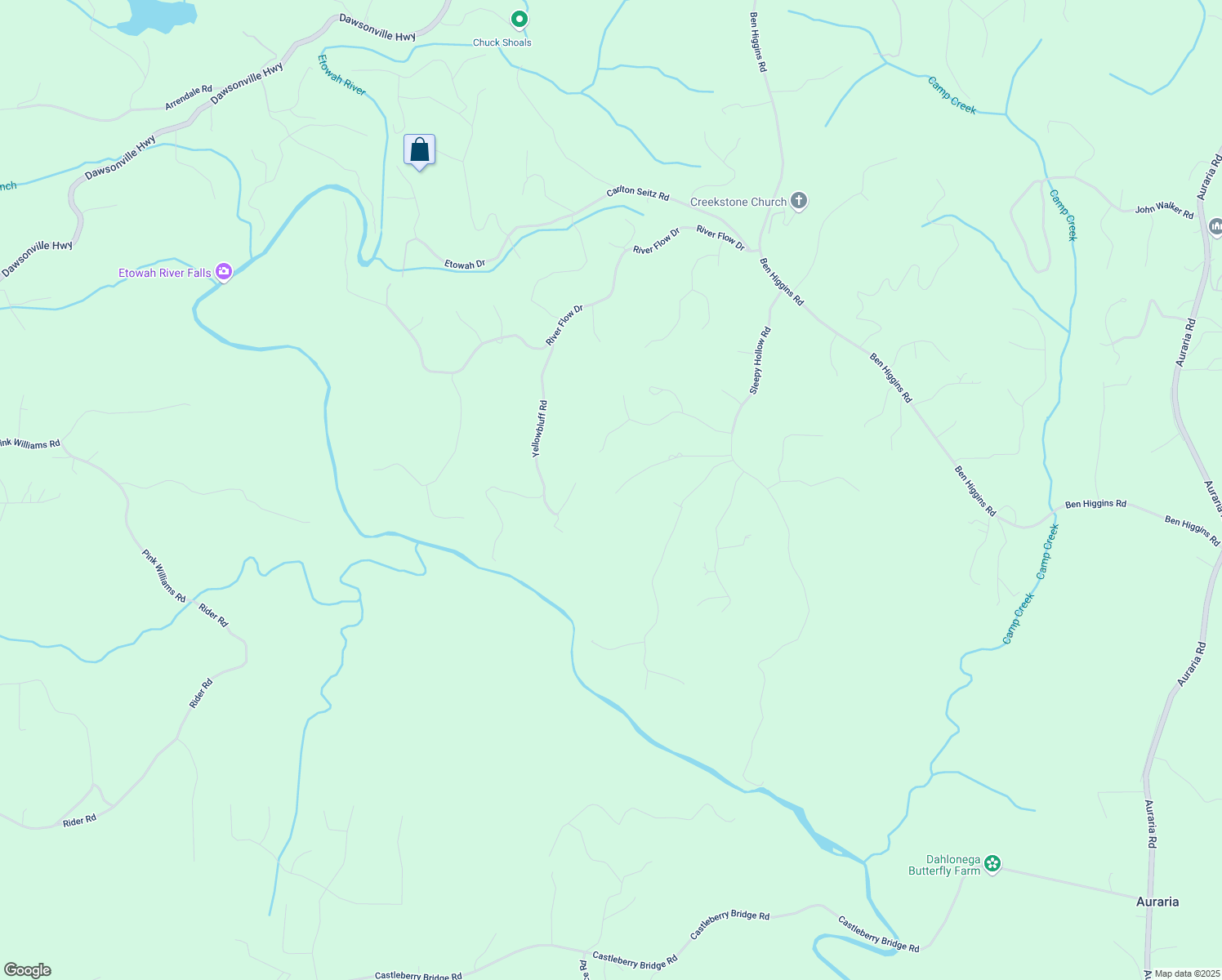 map of restaurants, bars, coffee shops, grocery stores, and more near 378 Cedar Springs Lane in Dahlonega