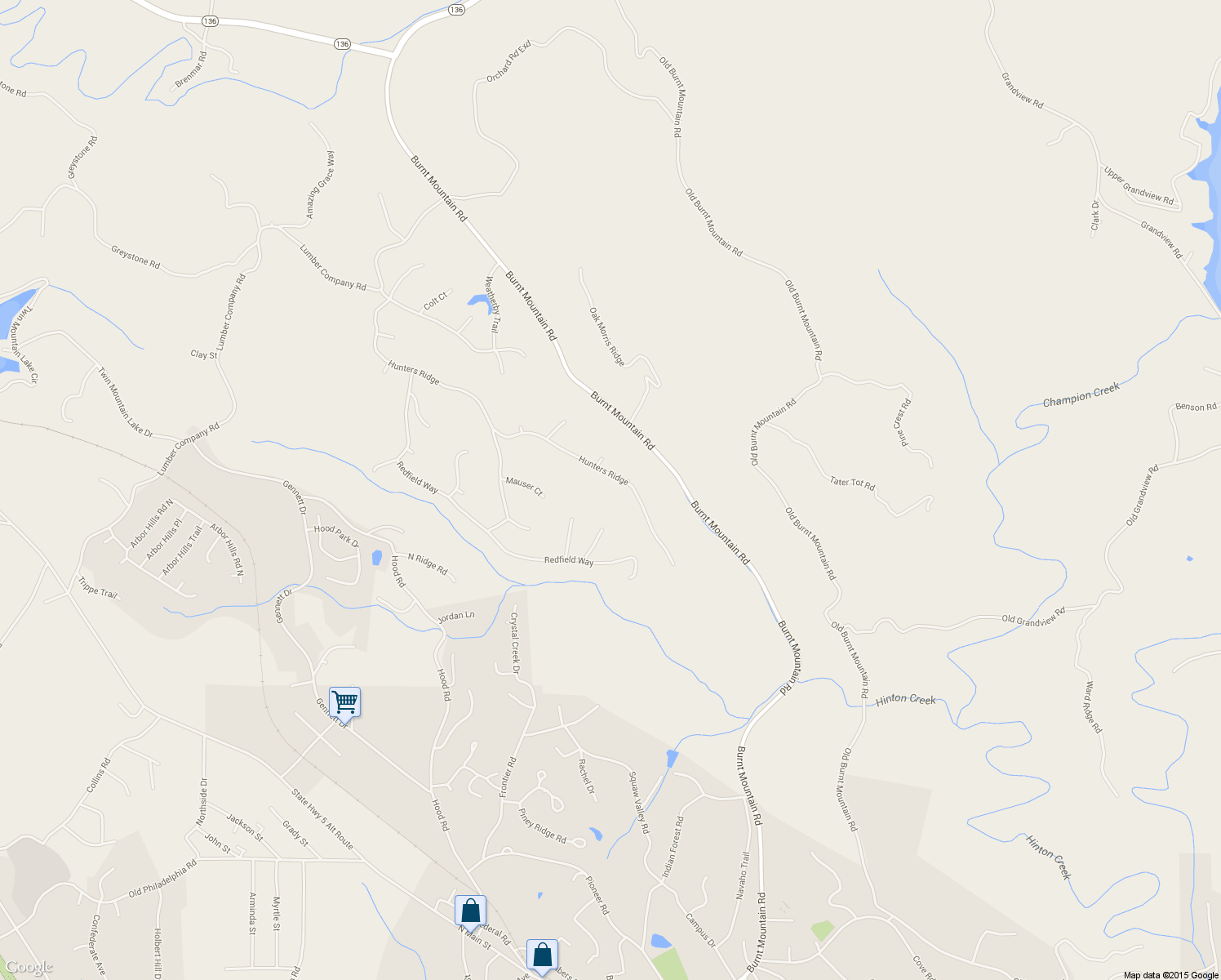 map of restaurants, bars, coffee shops, grocery stores, and more near 1002 Hunters Ridge in Jasper