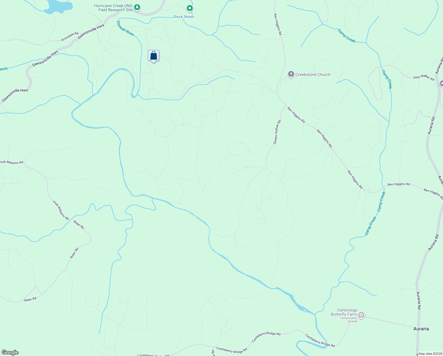 map of restaurants, bars, coffee shops, grocery stores, and more near 378 Cedar Springs Lane in Dahlonega