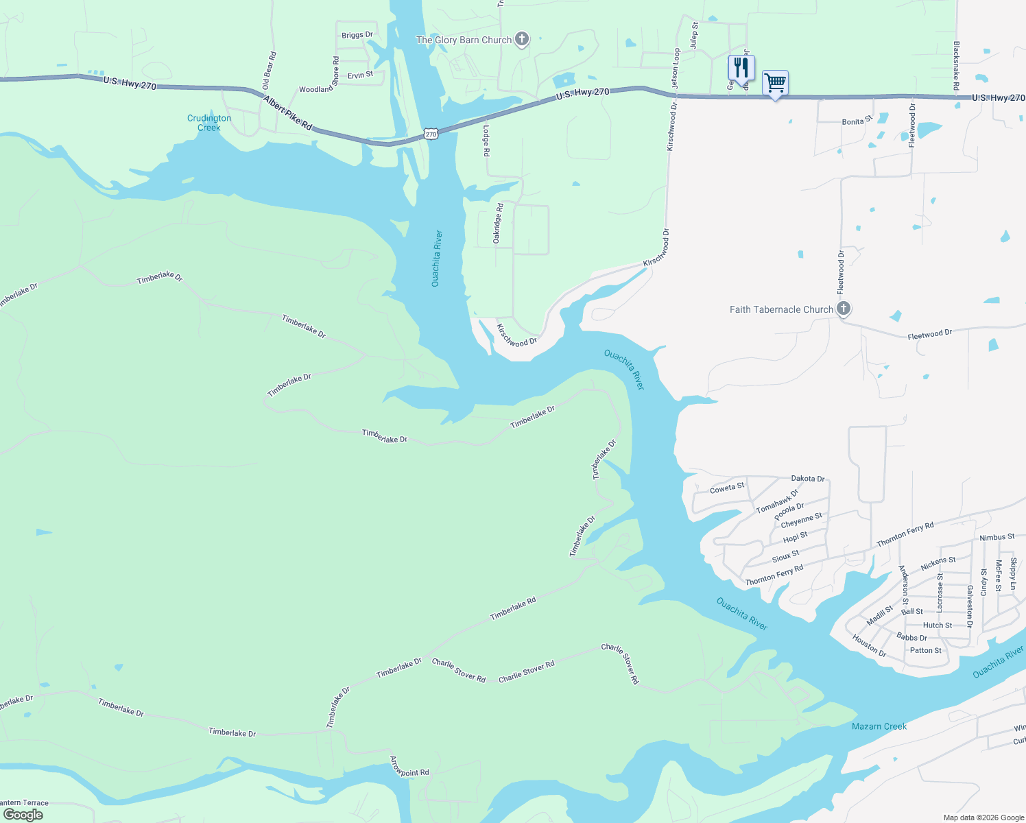 map of restaurants, bars, coffee shops, grocery stores, and more near 1261 Timberlake Drive in Royal