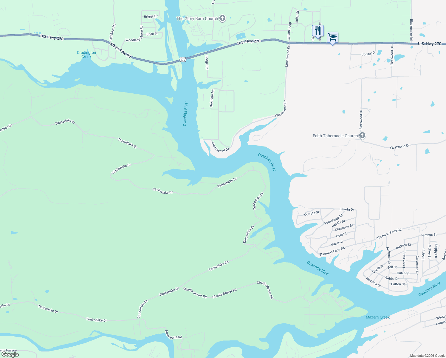 map of restaurants, bars, coffee shops, grocery stores, and more near 1261 Timberlake Drive in Royal