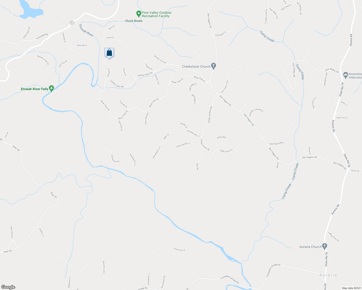 map of restaurants, bars, coffee shops, grocery stores, and more near 109 Cedar Springs Lane in Dahlonega