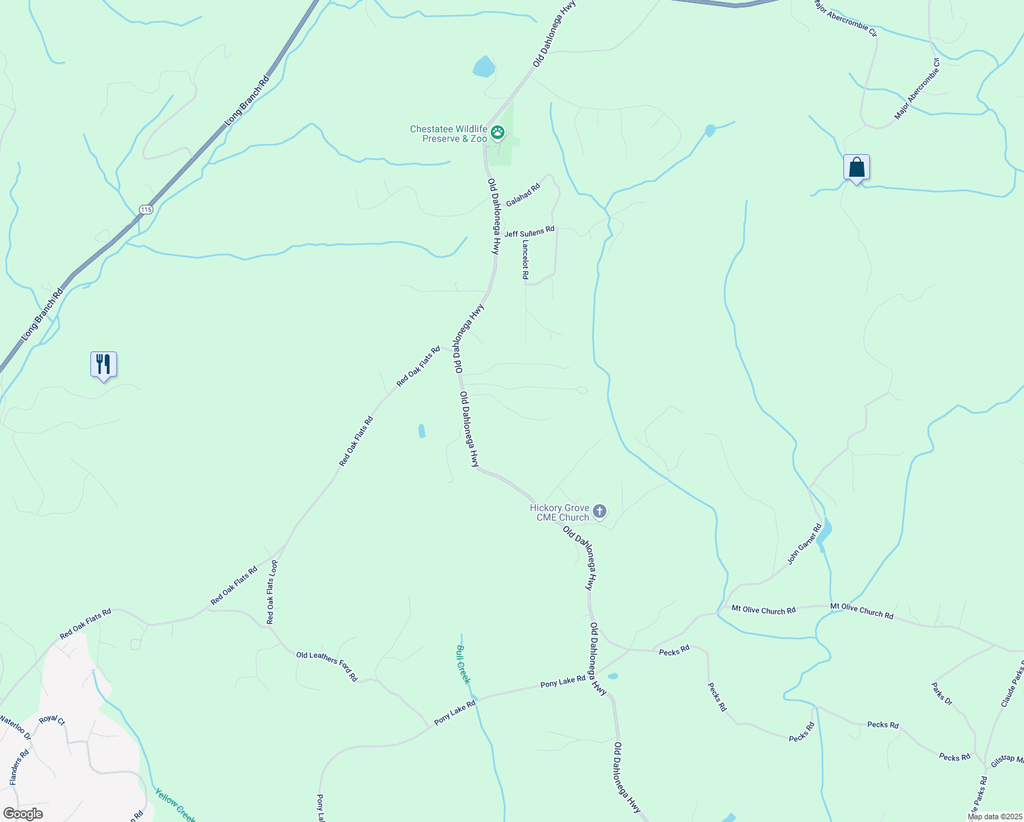 map of restaurants, bars, coffee shops, grocery stores, and more near 238 Sunrise Trail in Dahlonega
