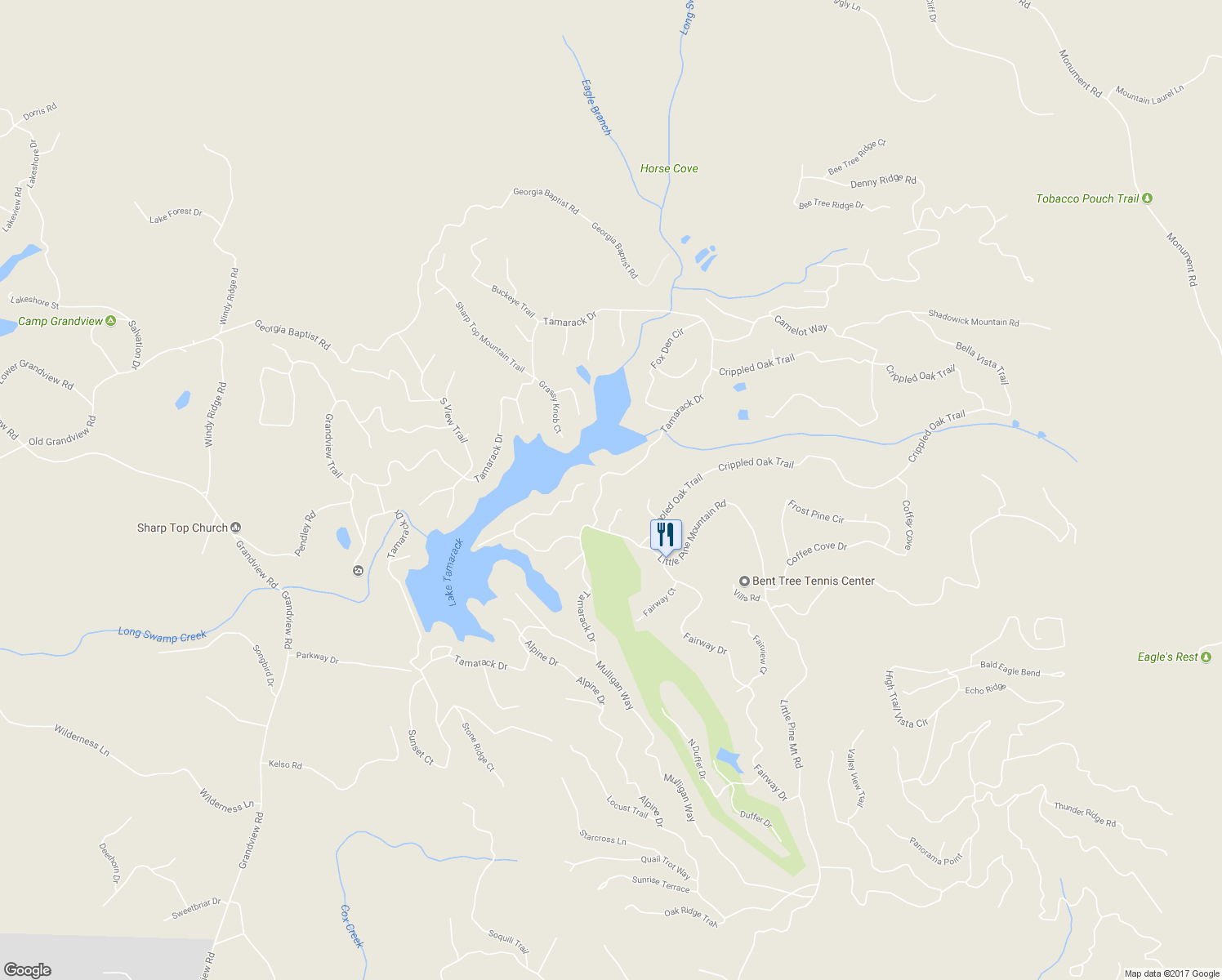 map of restaurants, bars, coffee shops, grocery stores, and more near 528 Tamarack Drive in Jasper