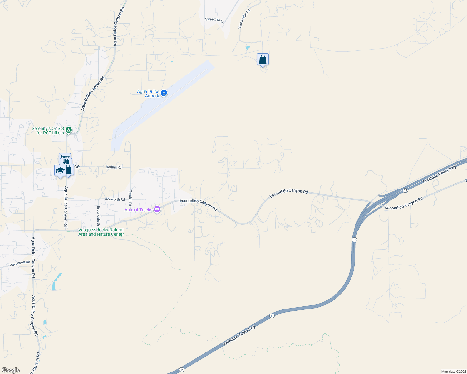 map of restaurants, bars, coffee shops, grocery stores, and more near 33650 Tataviam Road in Agua Dulce