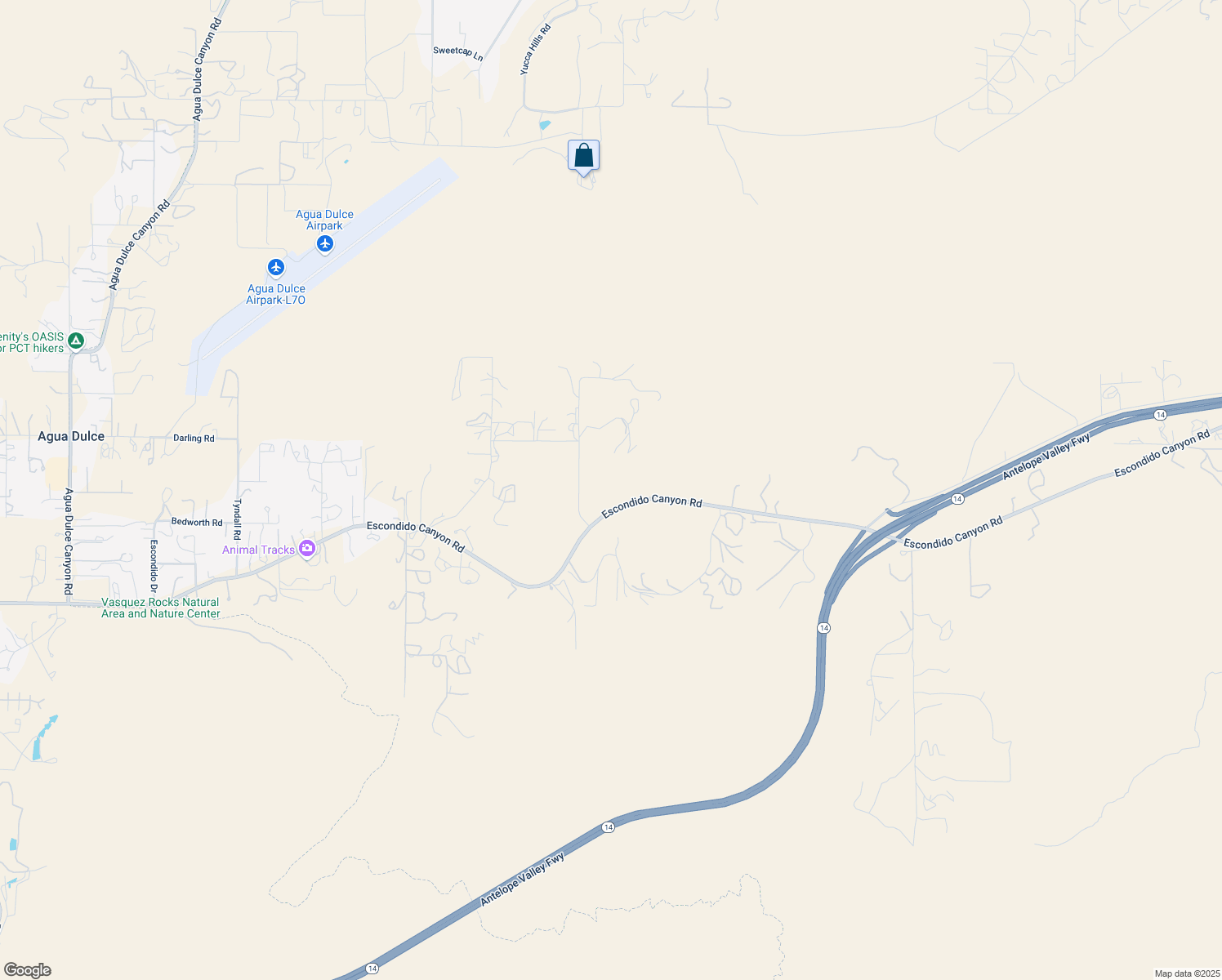 map of restaurants, bars, coffee shops, grocery stores, and more near 9333 Escondido Canyon Road in Agua Dulce