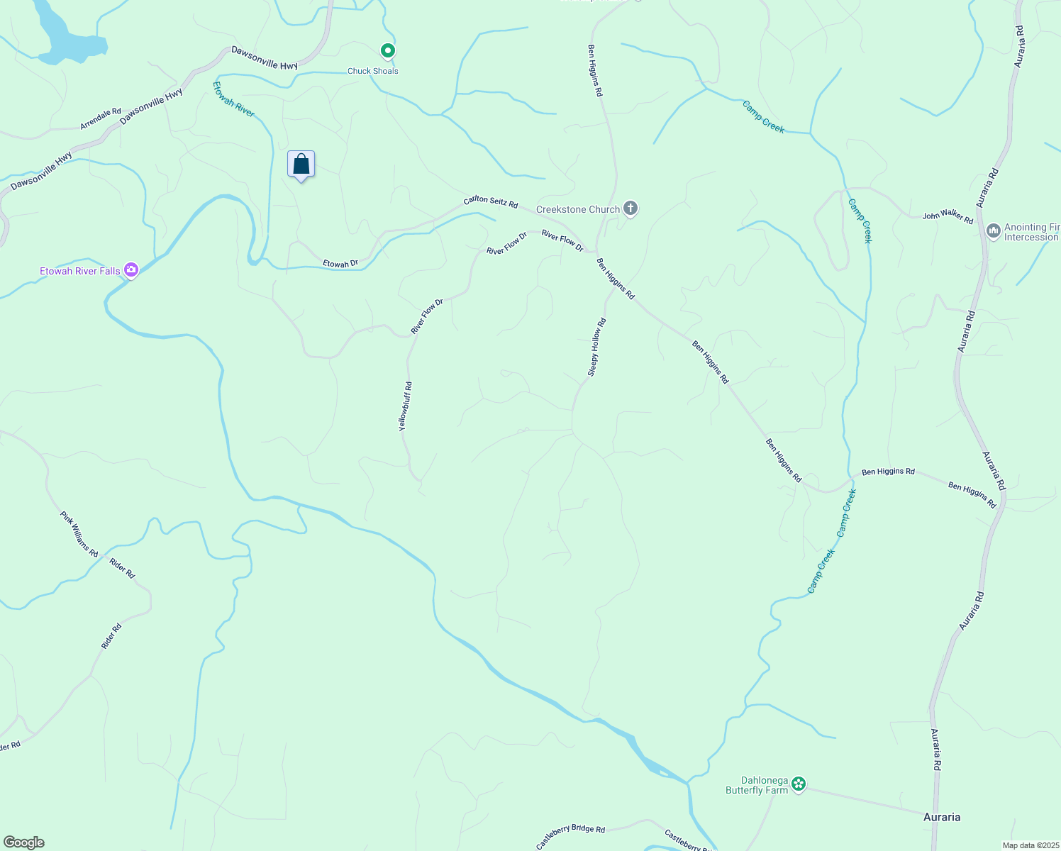 map of restaurants, bars, coffee shops, grocery stores, and more near 142 Cedar Springs Lane in Dahlonega