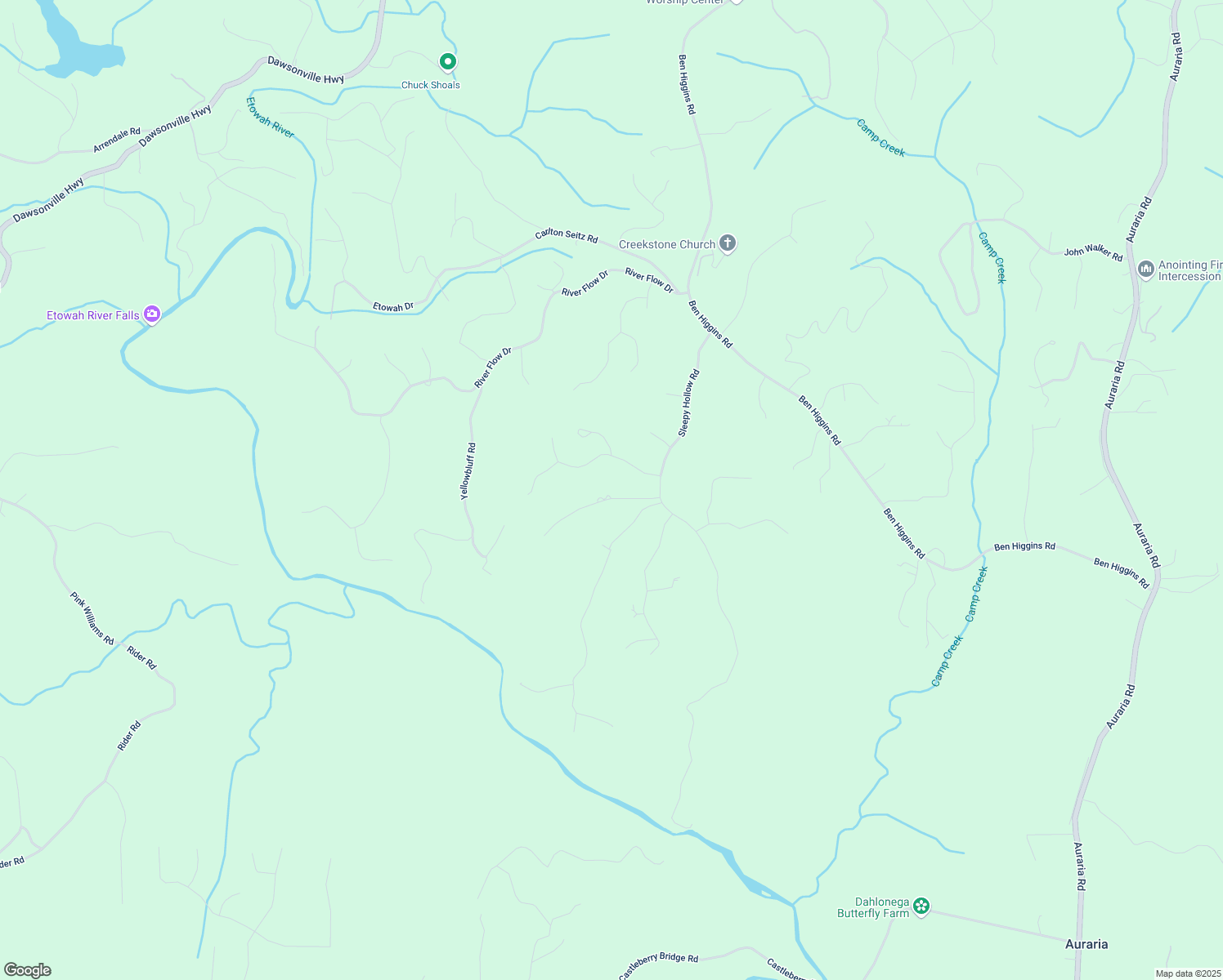 map of restaurants, bars, coffee shops, grocery stores, and more near 142 Cedar Springs Lane in Dahlonega