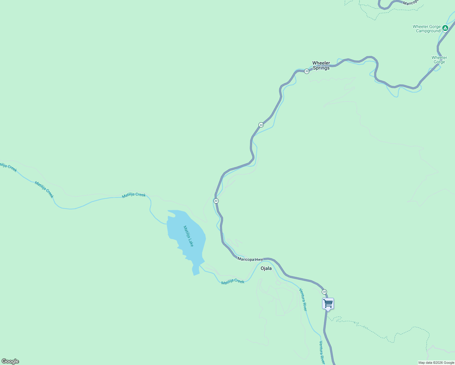 map of restaurants, bars, coffee shops, grocery stores, and more near 16026 Maricopa Highway in Ojai