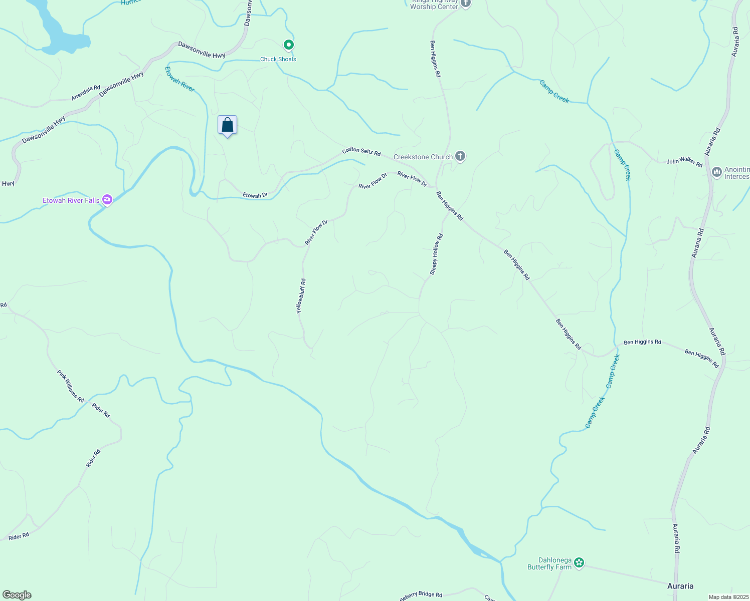 map of restaurants, bars, coffee shops, grocery stores, and more near 261 Brookwoods Lane in Dahlonega