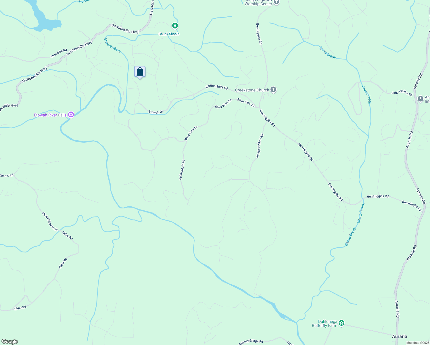 map of restaurants, bars, coffee shops, grocery stores, and more near 15 Baker Street in Dahlonega