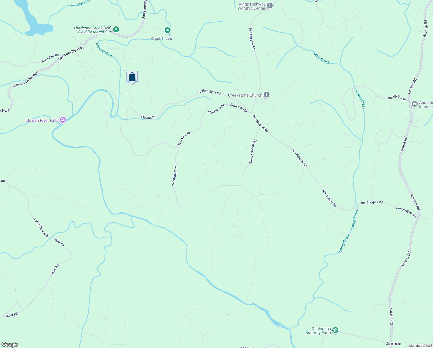 map of restaurants, bars, coffee shops, grocery stores, and more near 261 Brookwoods Lane in Dahlonega