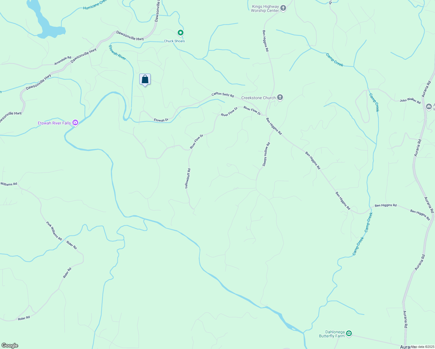 map of restaurants, bars, coffee shops, grocery stores, and more near 15 Baker Street in Dahlonega