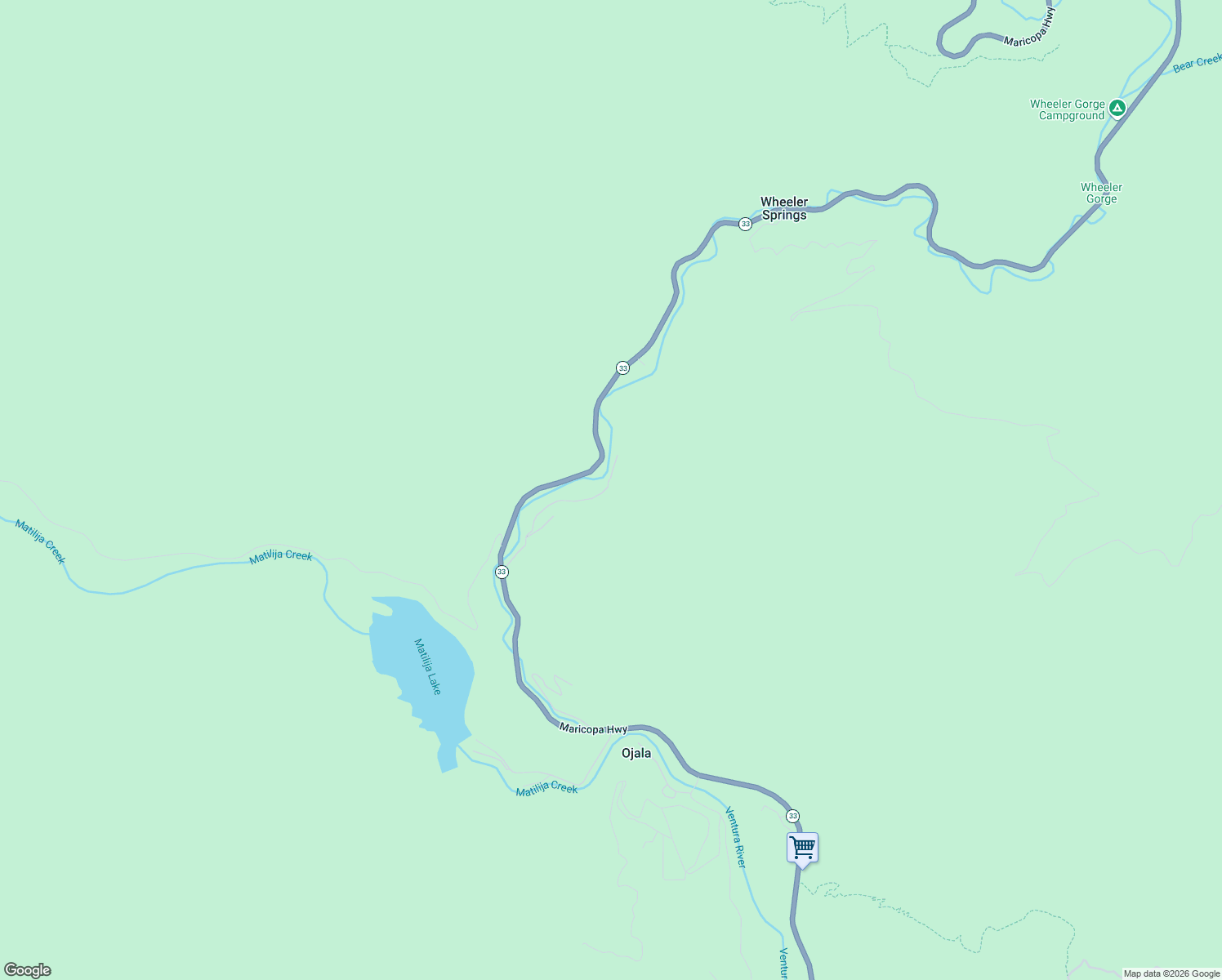 map of restaurants, bars, coffee shops, grocery stores, and more near 16096 Maricopa Highway in Ojai