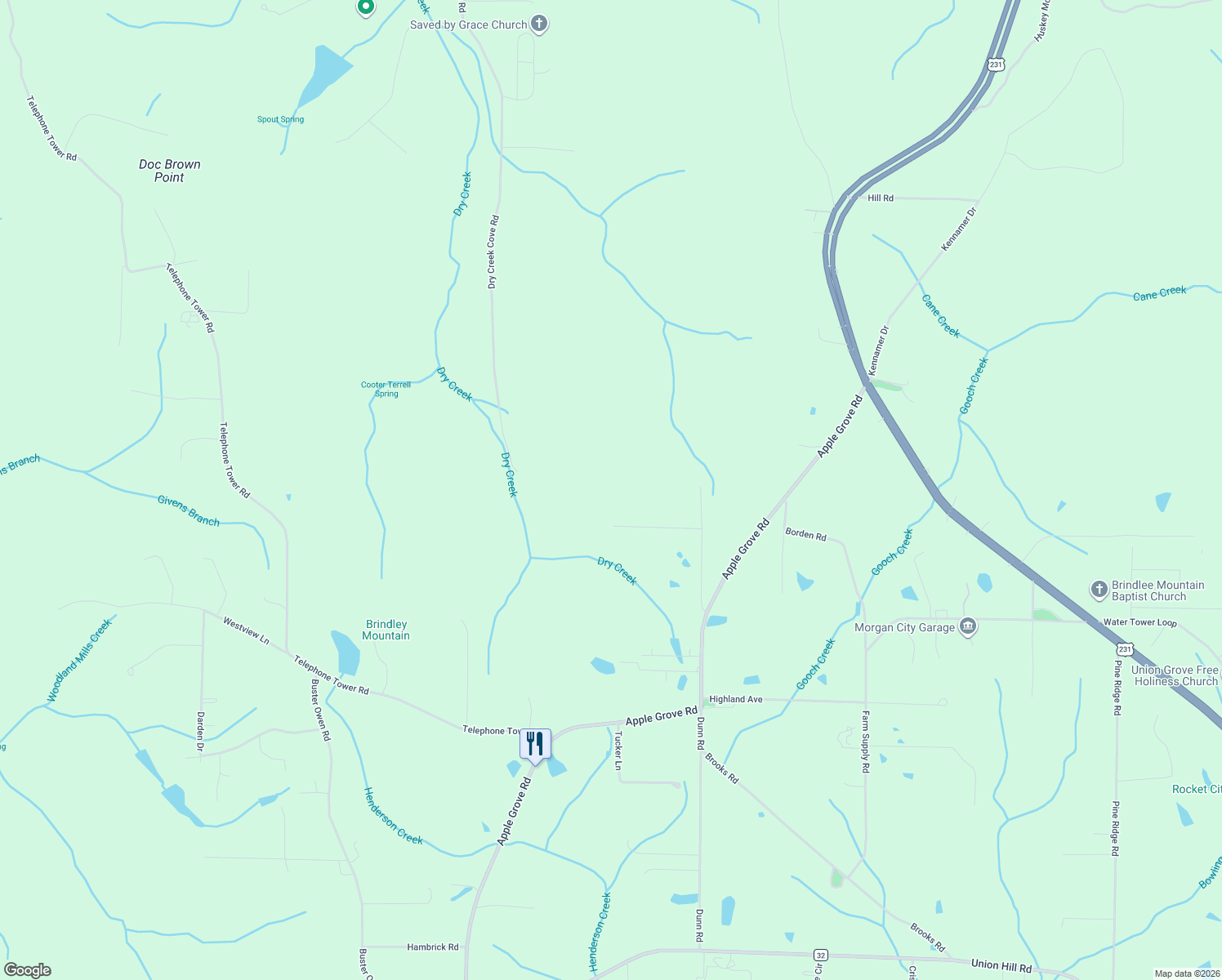 map of restaurants, bars, coffee shops, grocery stores, and more near 129 Mill Bluff Road in Union Grove