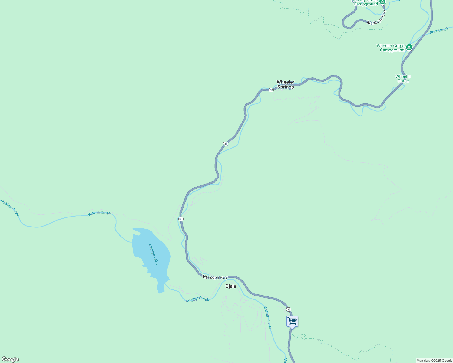 map of restaurants, bars, coffee shops, grocery stores, and more near 16152 Maricopa Highway in Ojai