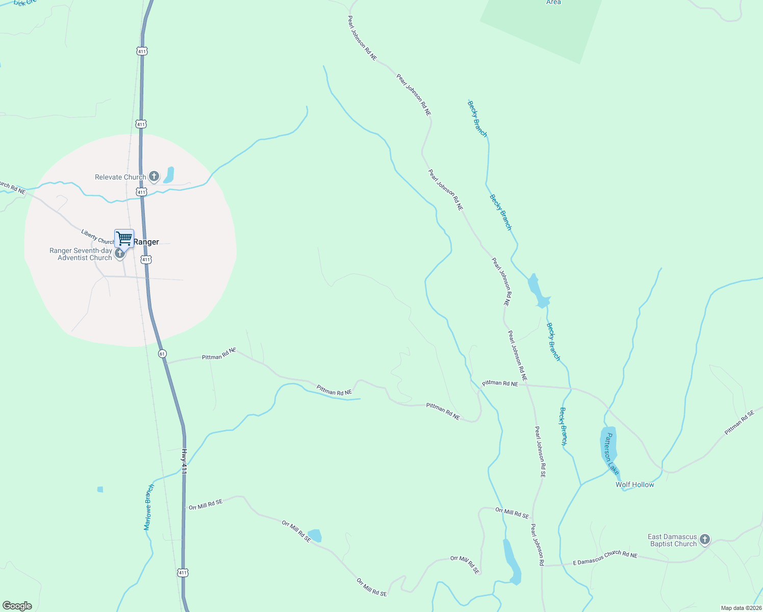 map of restaurants, bars, coffee shops, grocery stores, and more near 550 Bear Mountain Rd in Ranger
