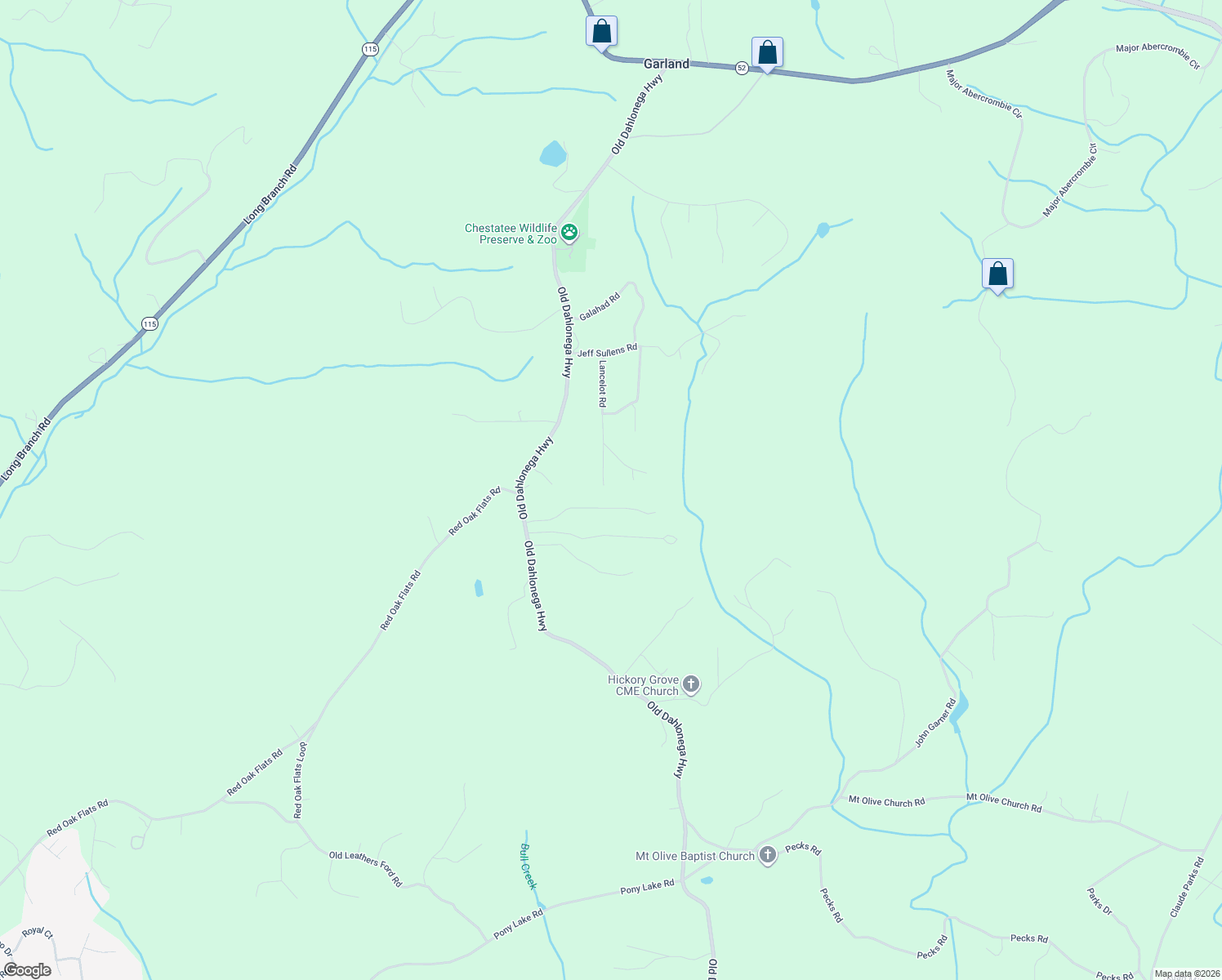 map of restaurants, bars, coffee shops, grocery stores, and more near 393 Lancelot Rd in Dahlonega