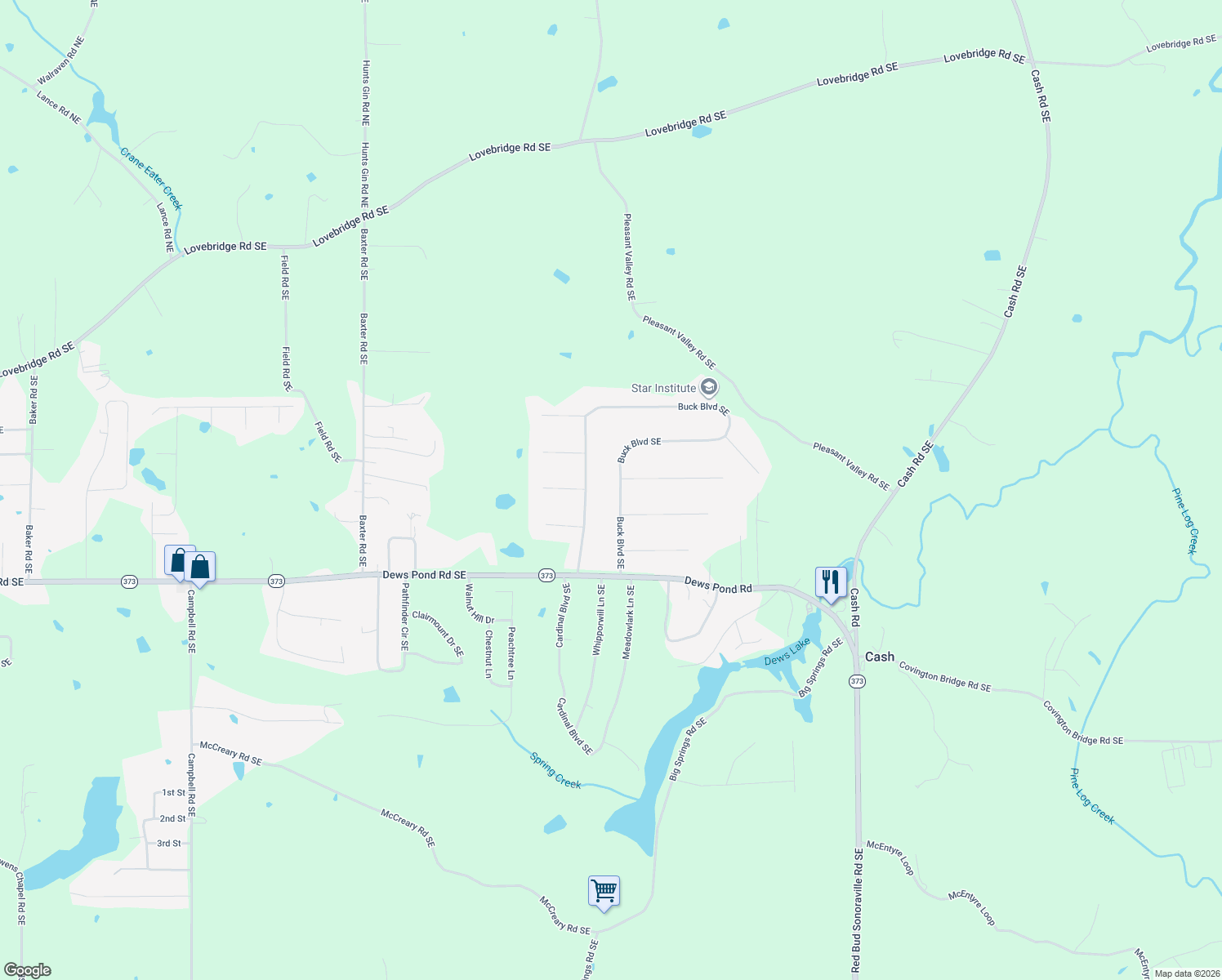 map of restaurants, bars, coffee shops, grocery stores, and more near 779 Buck Blvd SE in Calhoun