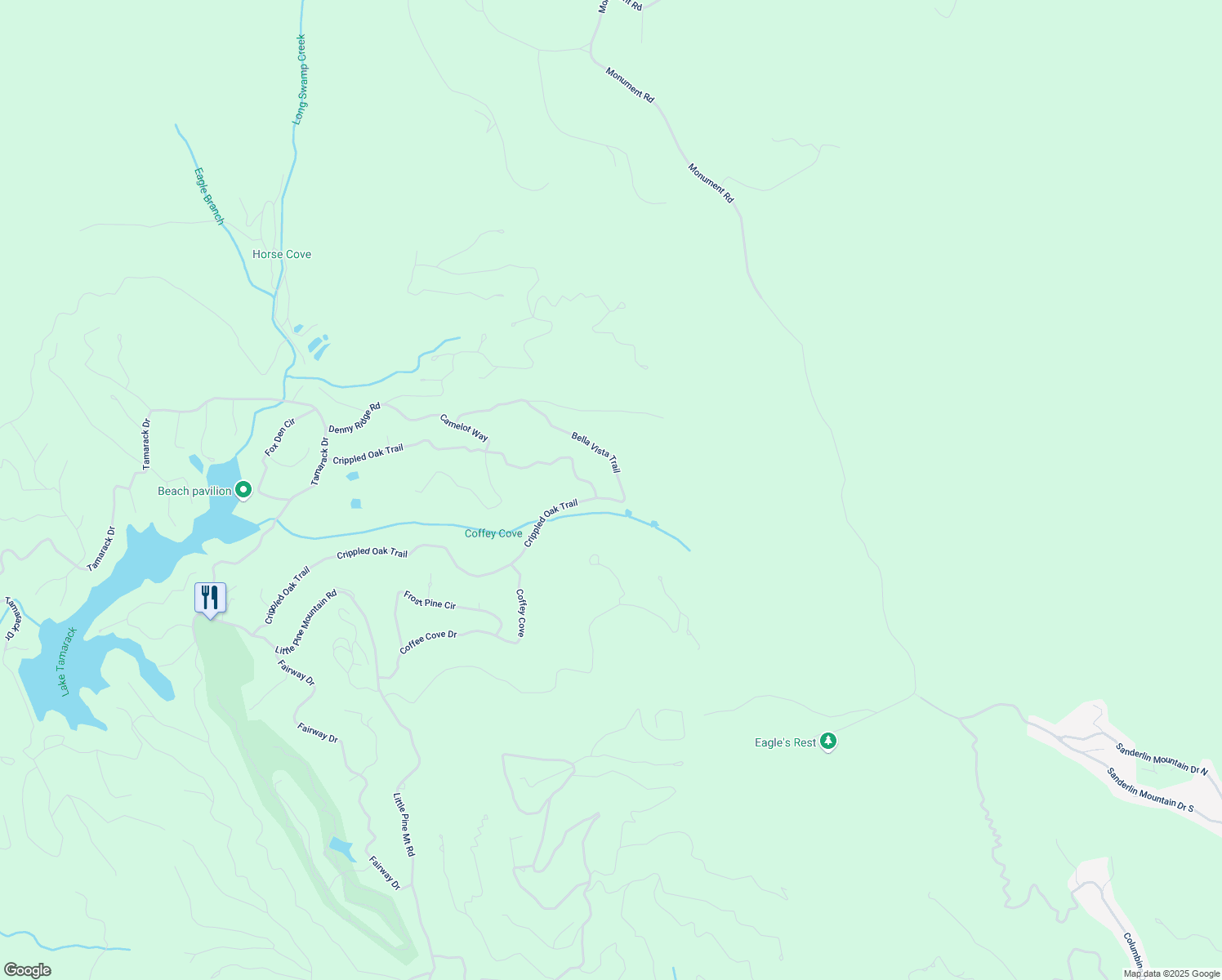 map of restaurants, bars, coffee shops, grocery stores, and more near 125 Bella Vista Trail in Jasper