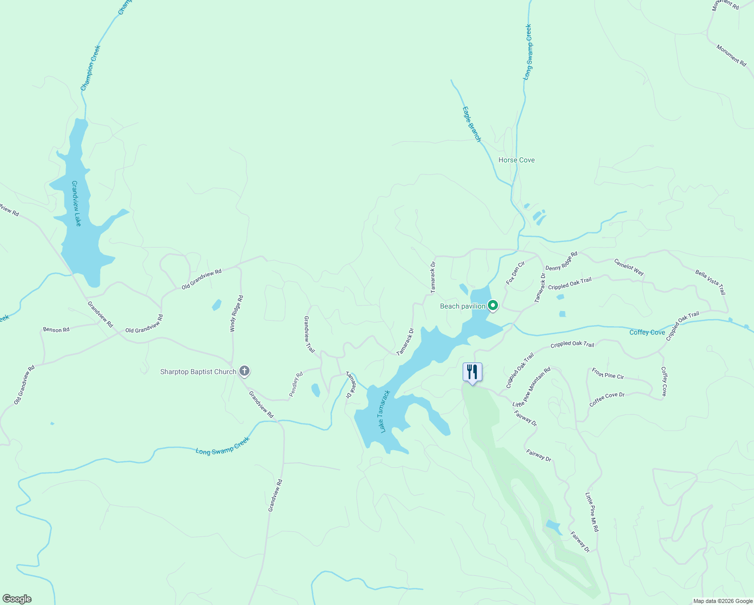 map of restaurants, bars, coffee shops, grocery stores, and more near 78 Sharp Top Court in Jasper