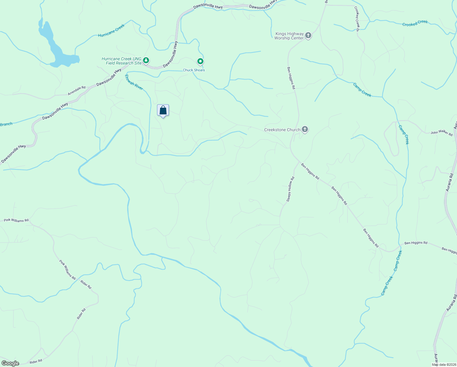 map of restaurants, bars, coffee shops, grocery stores, and more near 126 Maple Ridge Road in Dahlonega