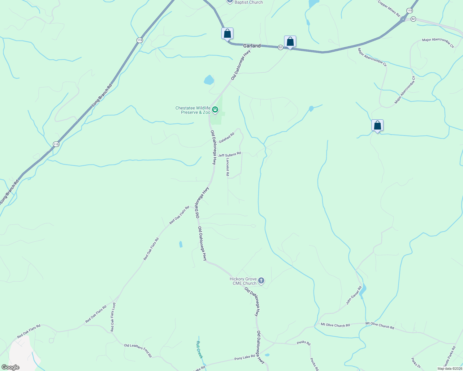 map of restaurants, bars, coffee shops, grocery stores, and more near 227 Lancelot Road in Dahlonega