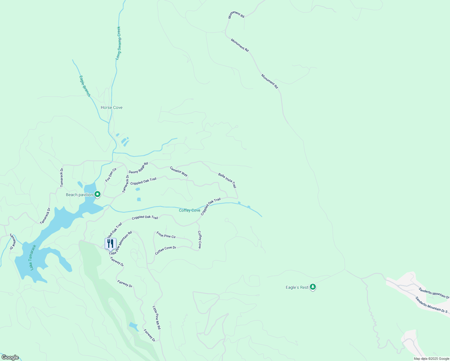 map of restaurants, bars, coffee shops, grocery stores, and more near 279 Bella Vista Trail in Jasper