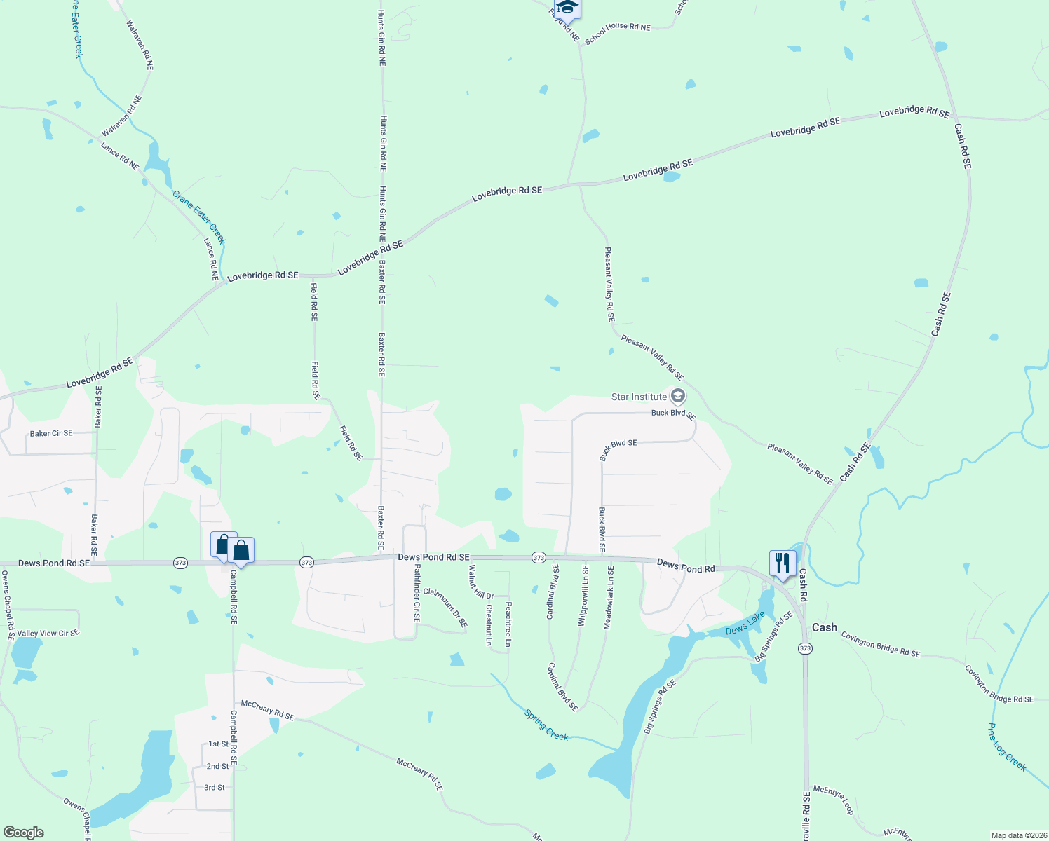 map of restaurants, bars, coffee shops, grocery stores, and more near 156 Emerald Drive Southeast in Calhoun