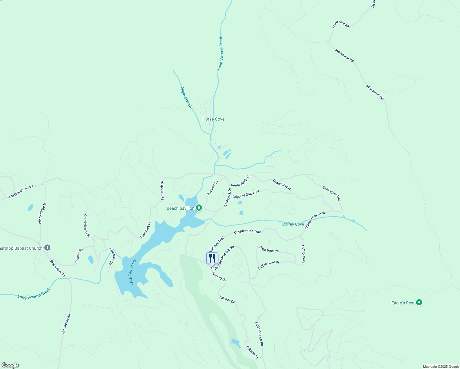 map of restaurants, bars, coffee shops, grocery stores, and more near 4567 Denny Ridge Road in Jasper