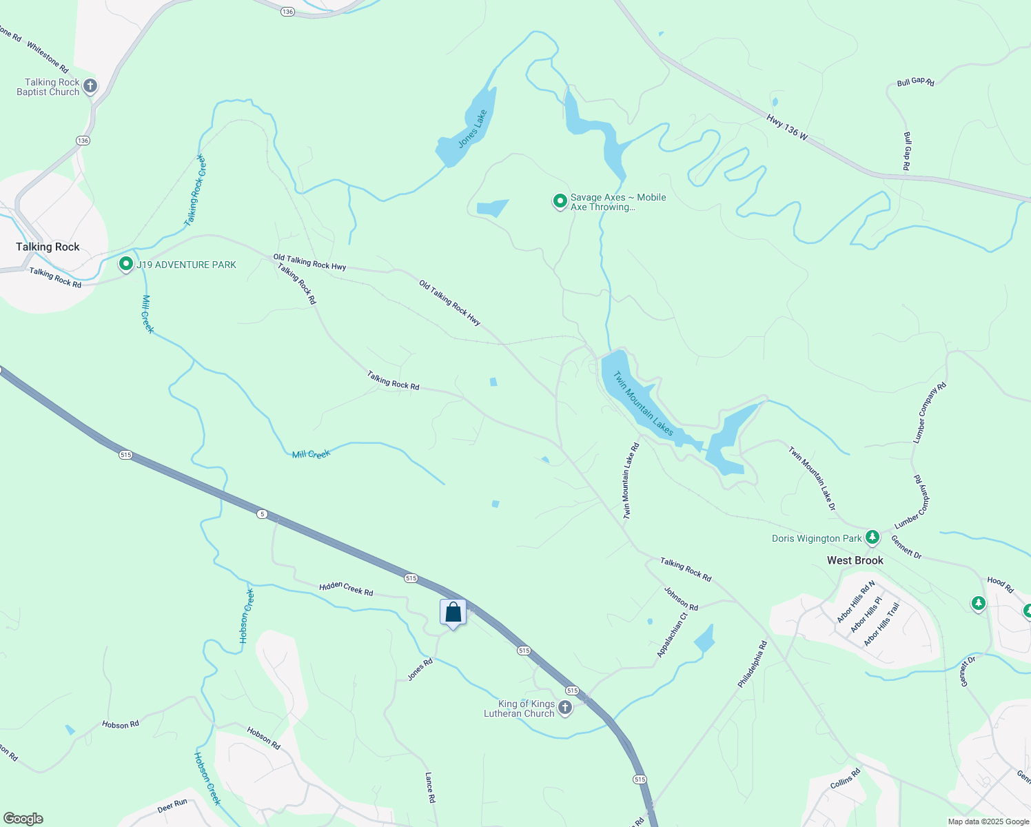 map of restaurants, bars, coffee shops, grocery stores, and more near 3500 Talking Rock Road in Talking Rock