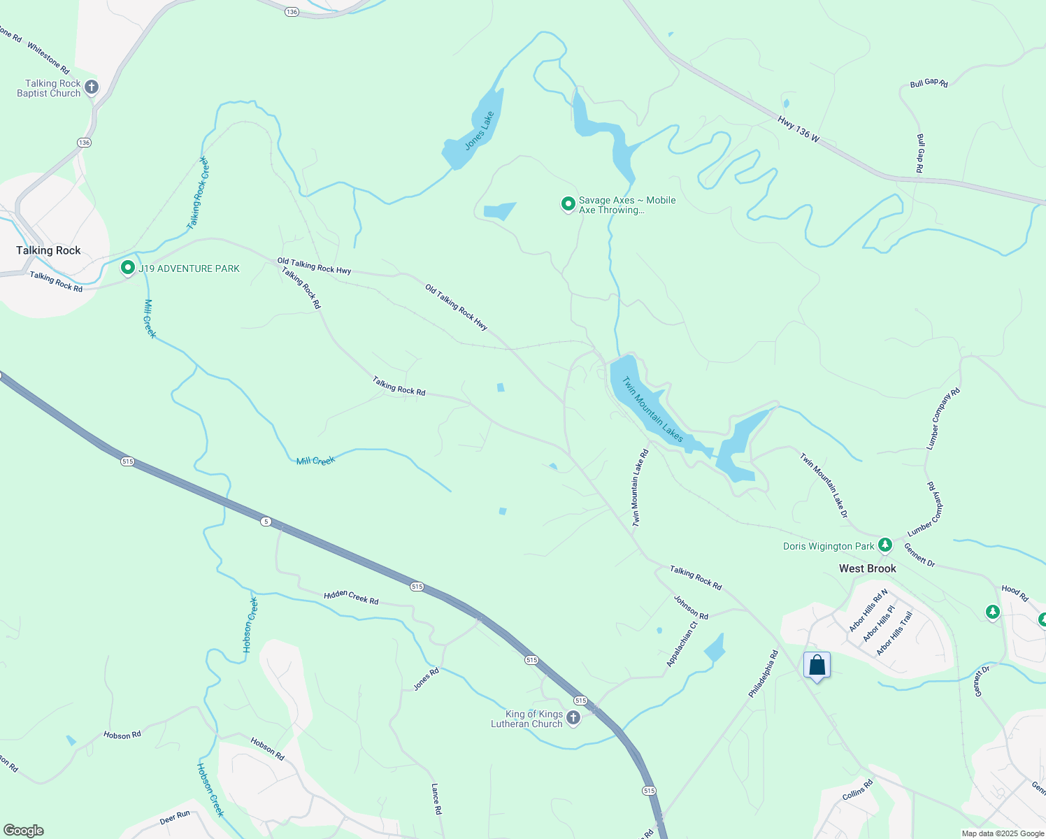 map of restaurants, bars, coffee shops, grocery stores, and more near 3500 Talking Rock Road in Talking Rock