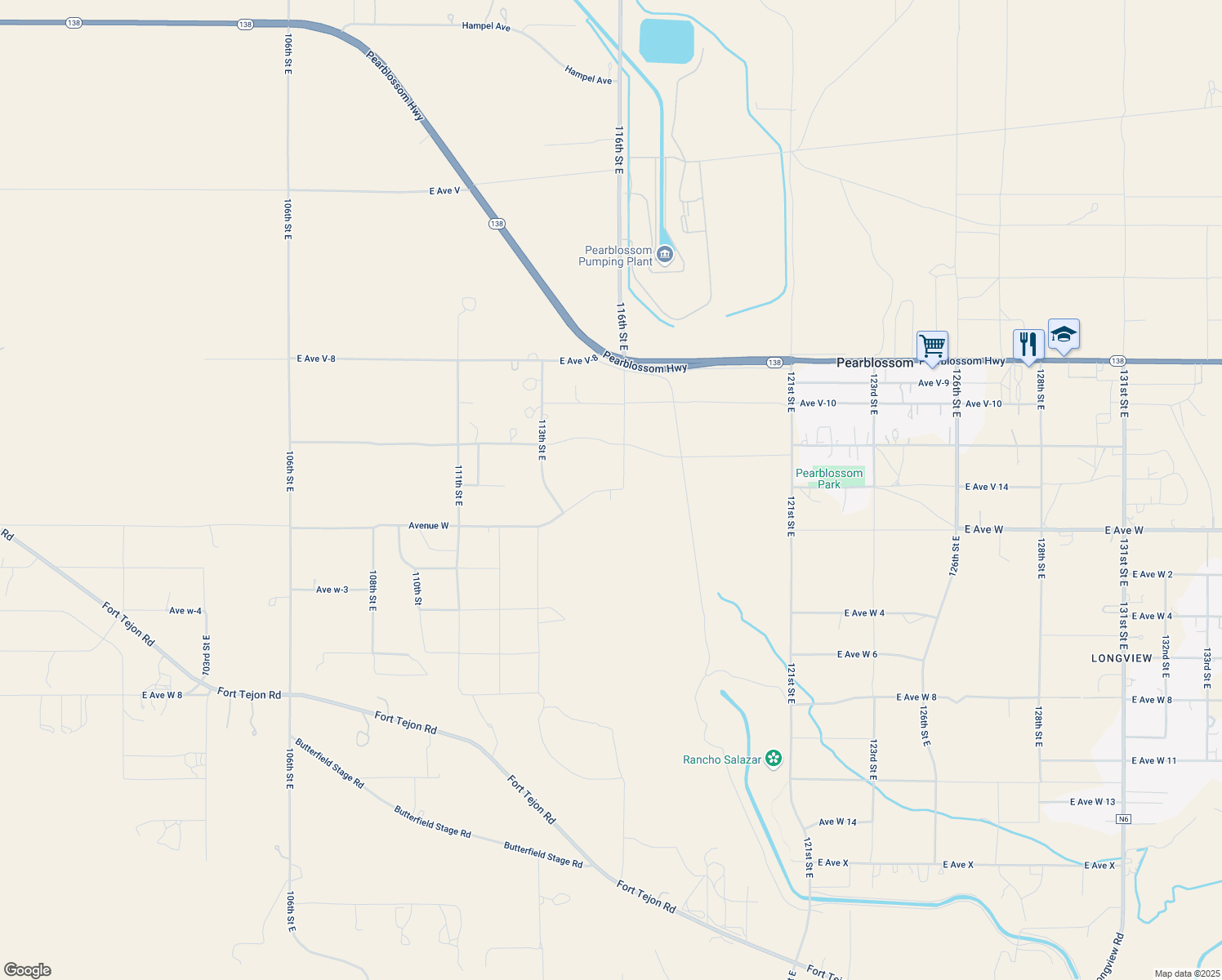 map of restaurants, bars, coffee shops, grocery stores, and more near Avenue W in Pearblossom