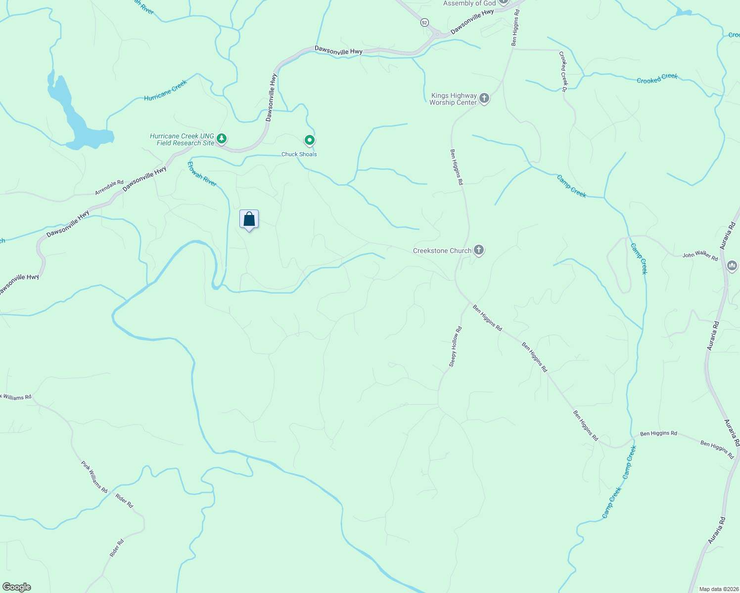 map of restaurants, bars, coffee shops, grocery stores, and more near 505 River Flow Drive in Dahlonega