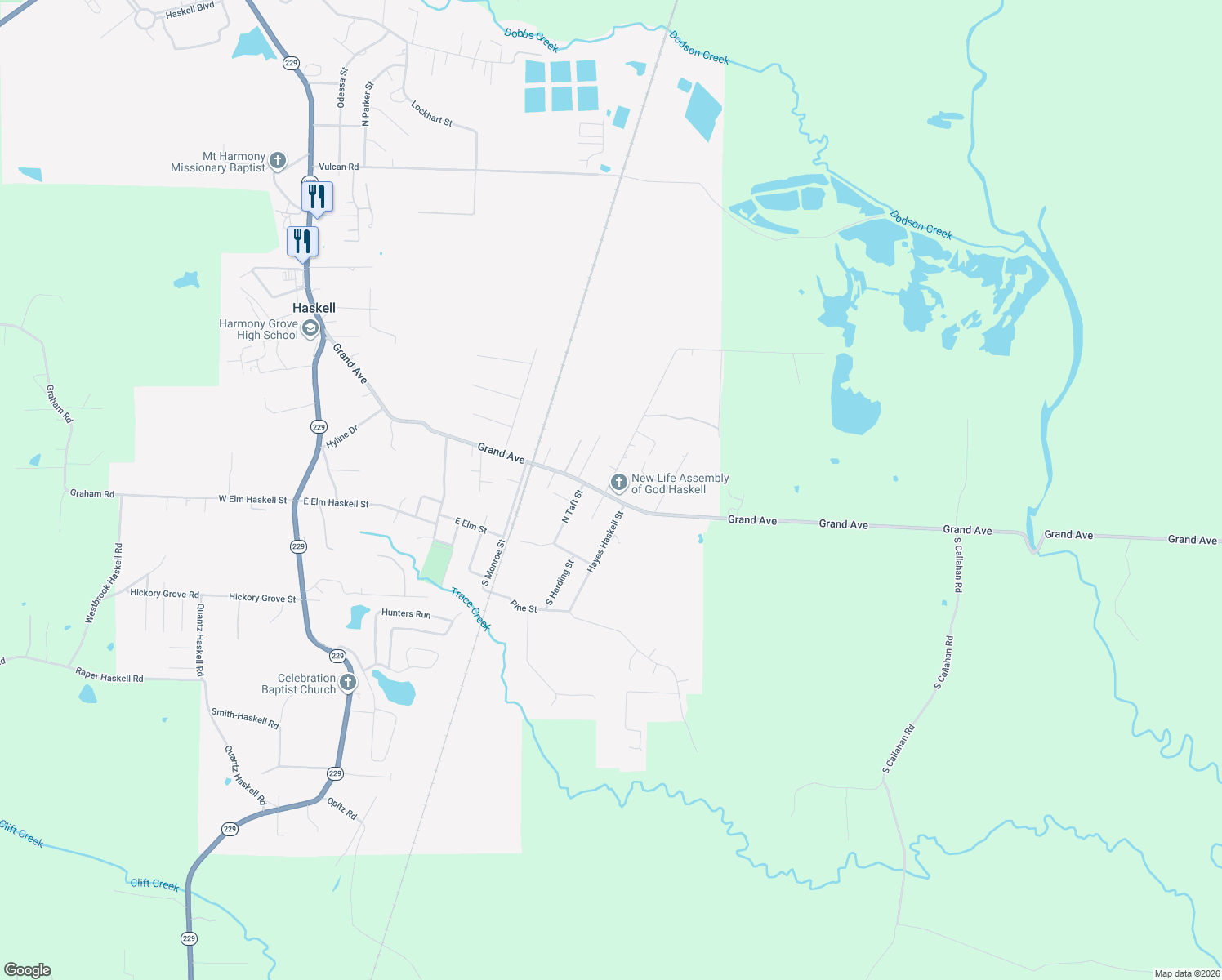 map of restaurants, bars, coffee shops, grocery stores, and more near 1104 Grand Avenue in Benton