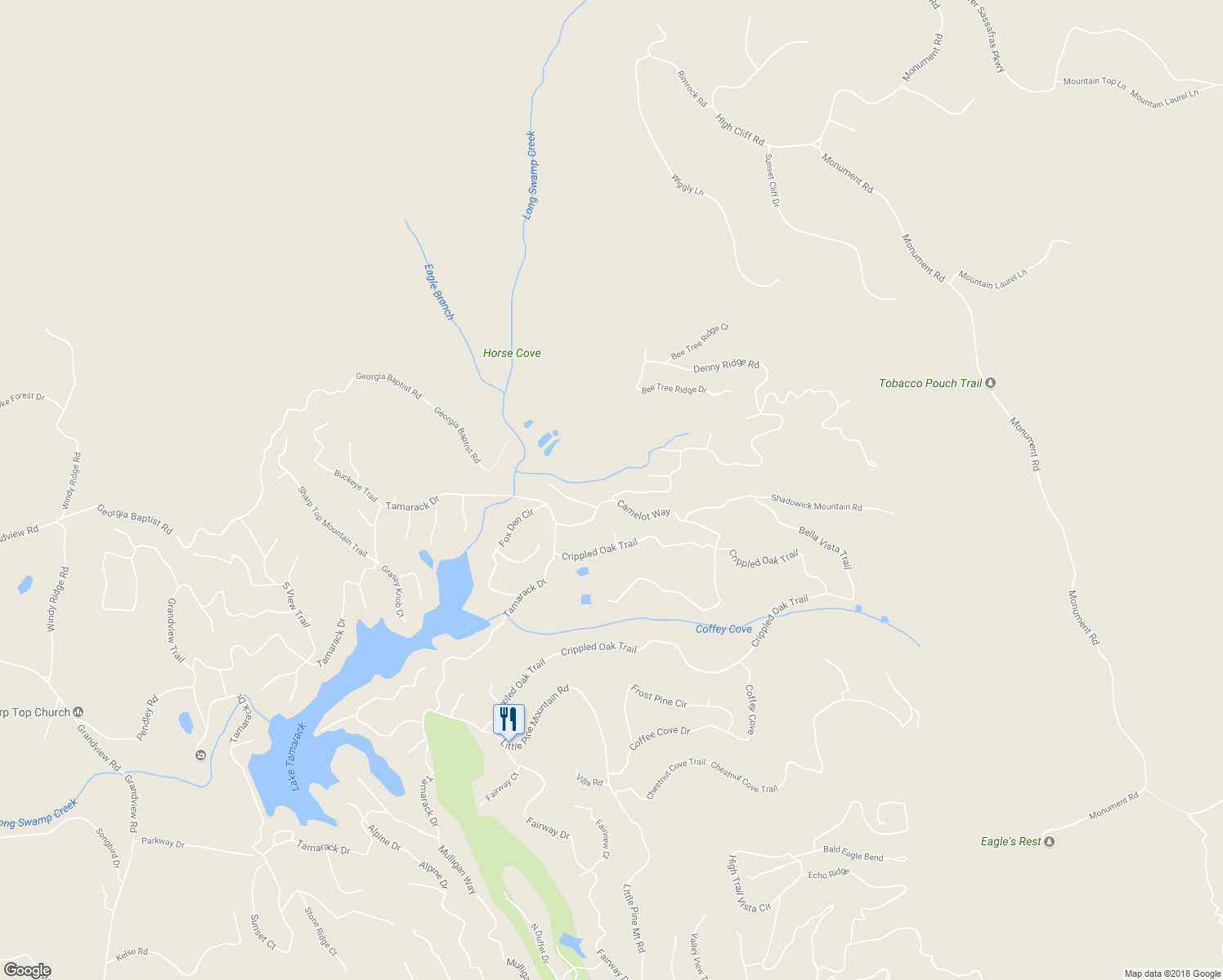 map of restaurants, bars, coffee shops, grocery stores, and more near 223 Denny Ridge Road in Jasper