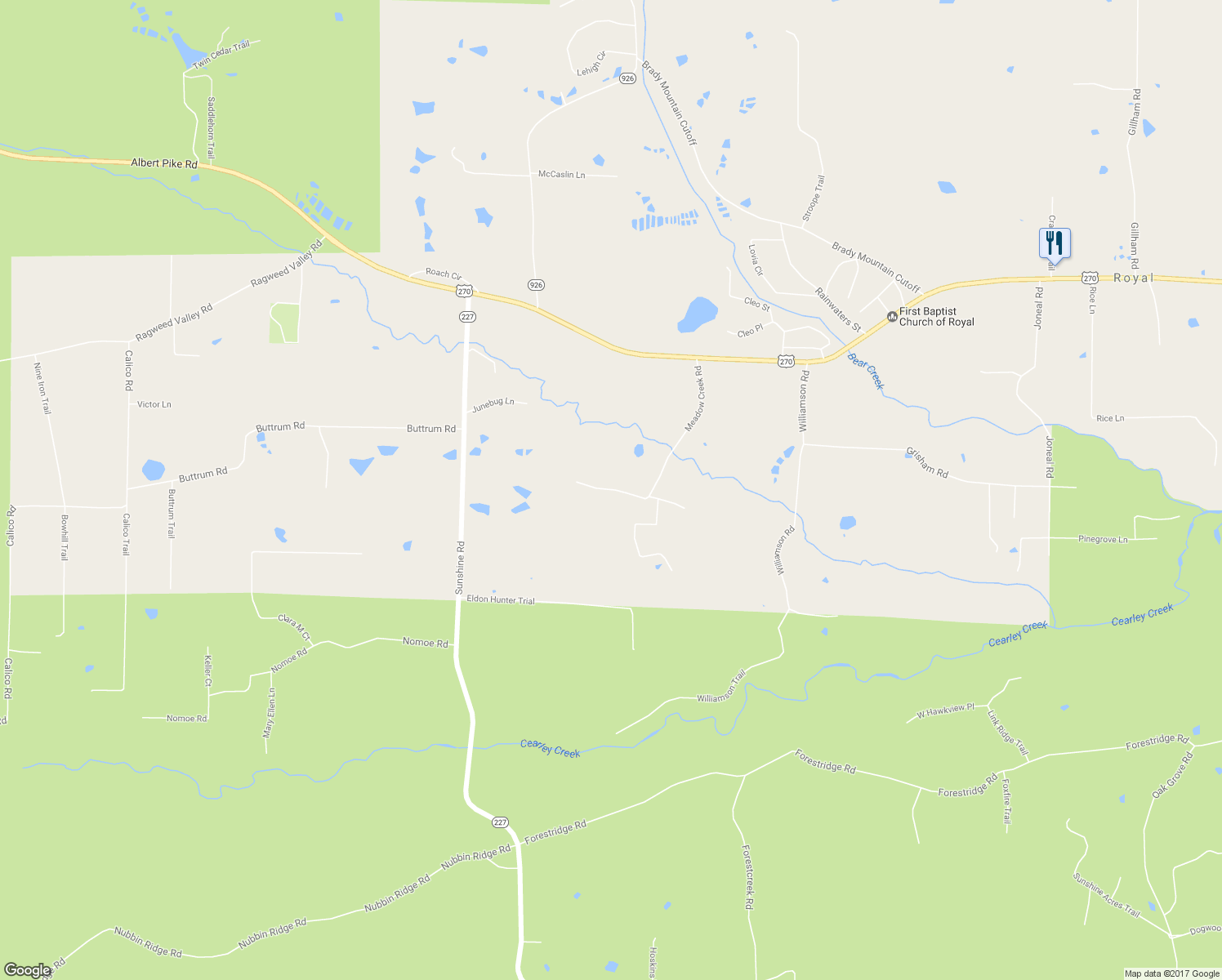 map of restaurants, bars, coffee shops, grocery stores, and more near 435 Meadow Creek Road in Royal