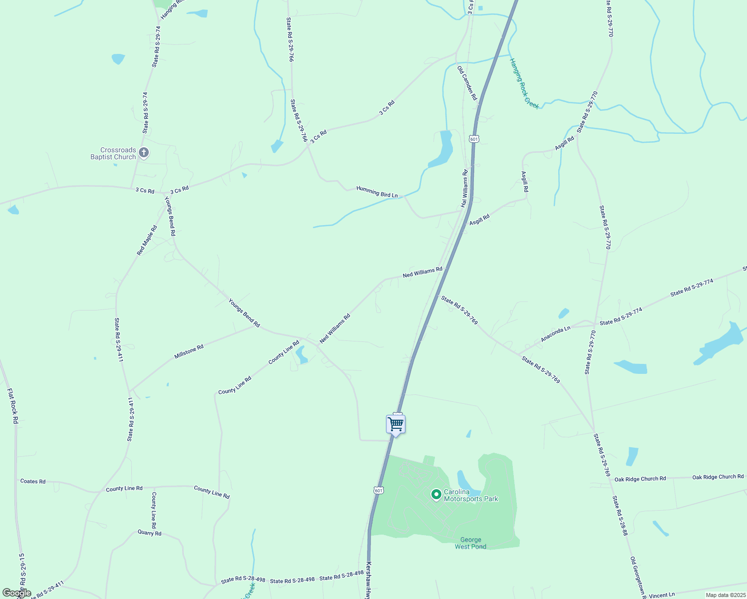 map of restaurants, bars, coffee shops, grocery stores, and more near 275 Ned Williams Road in Kershaw