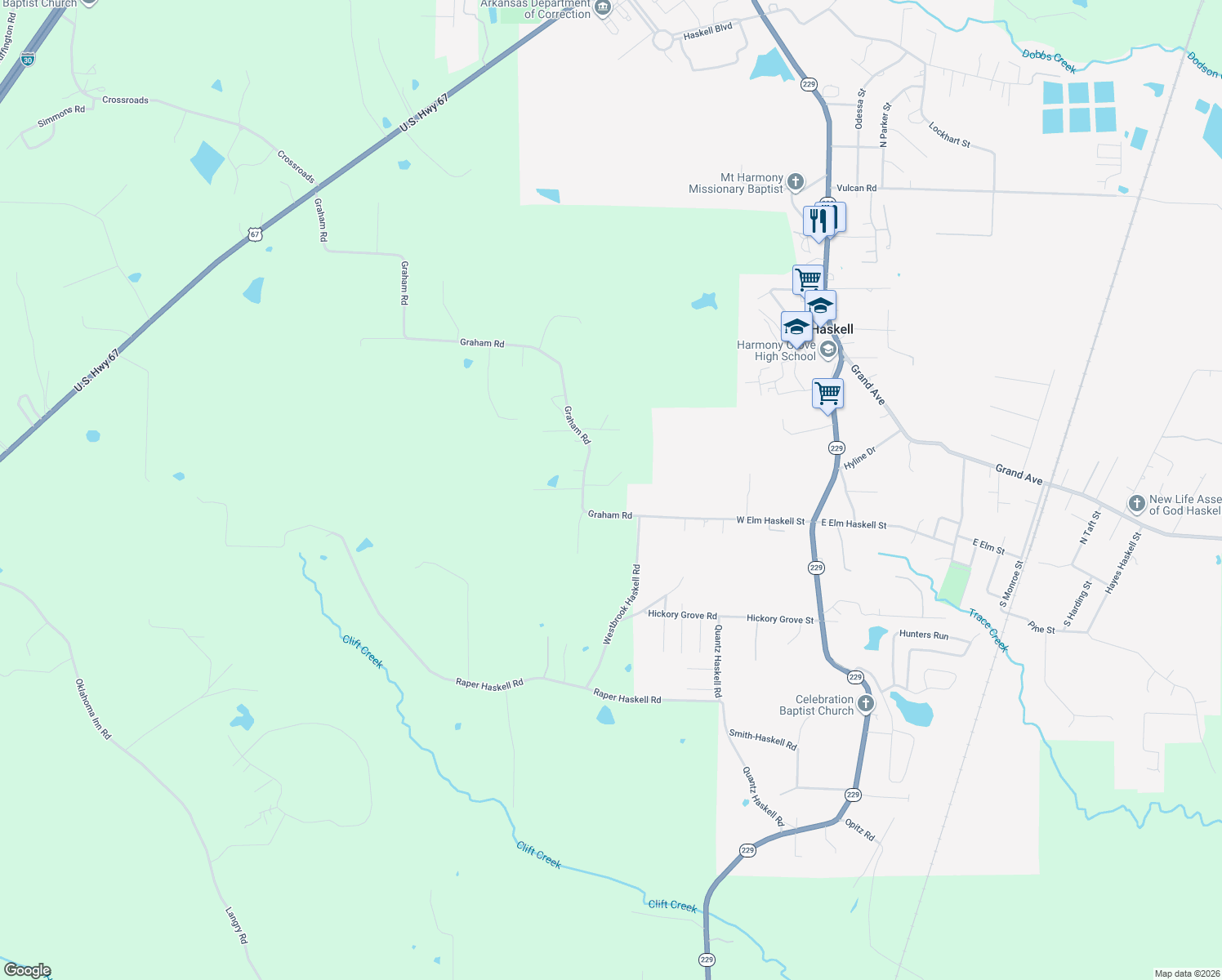 map of restaurants, bars, coffee shops, grocery stores, and more near 807 Troutman Rd in Benton
