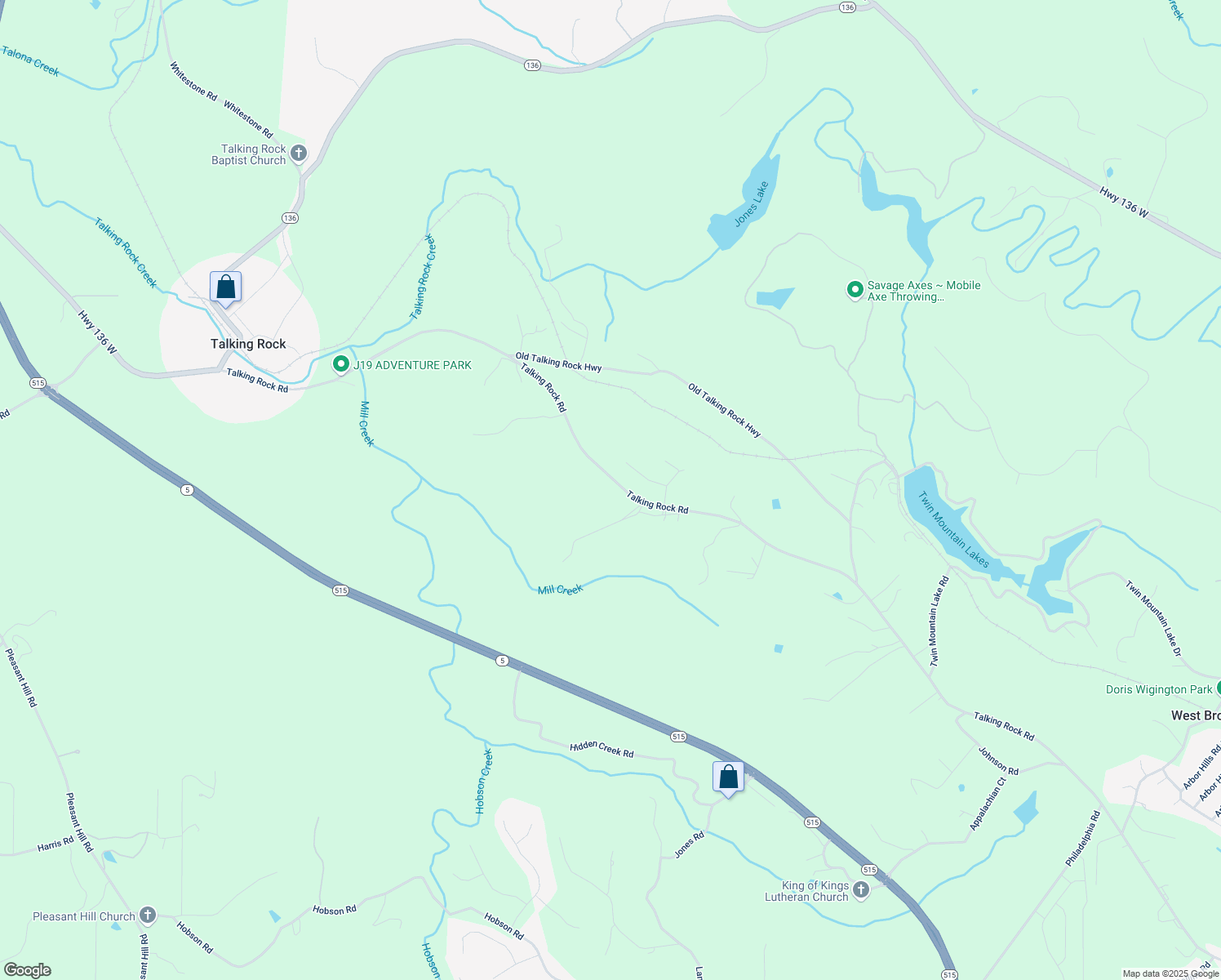 map of restaurants, bars, coffee shops, grocery stores, and more near 4143 Talking Rock Road in Talking Rock