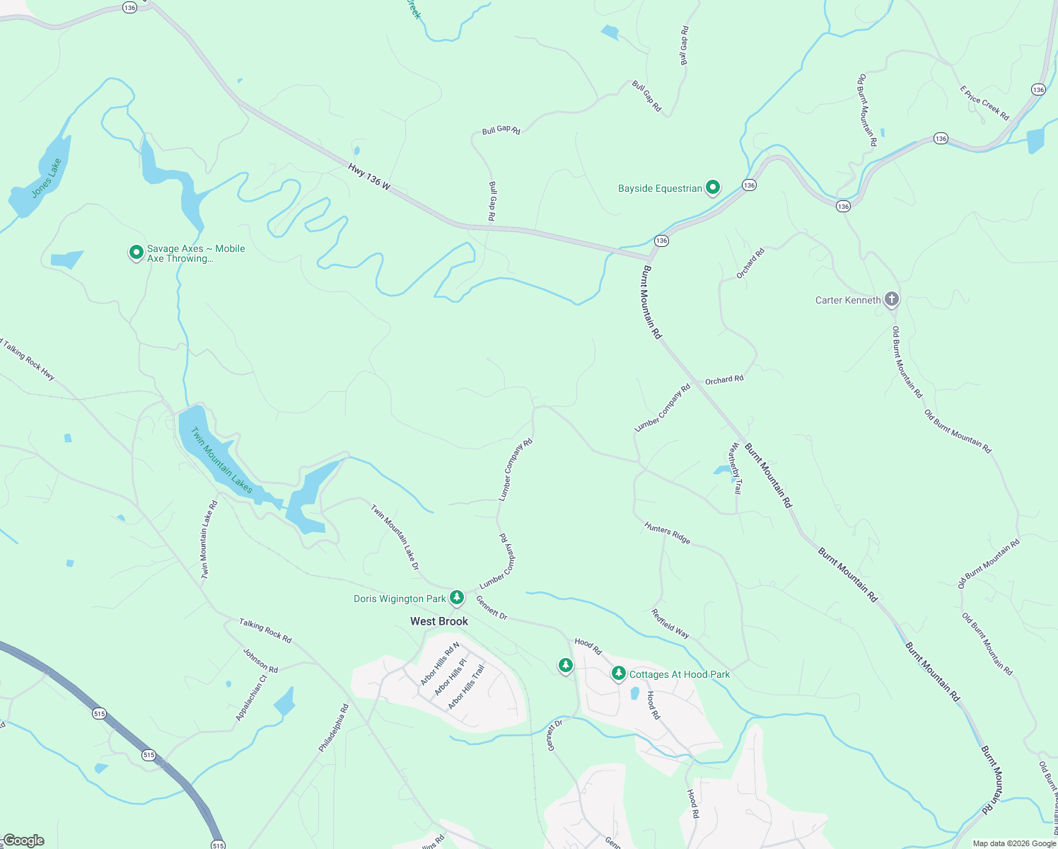 map of restaurants, bars, coffee shops, grocery stores, and more near 1440 Lumber Company Road in Talking Rock