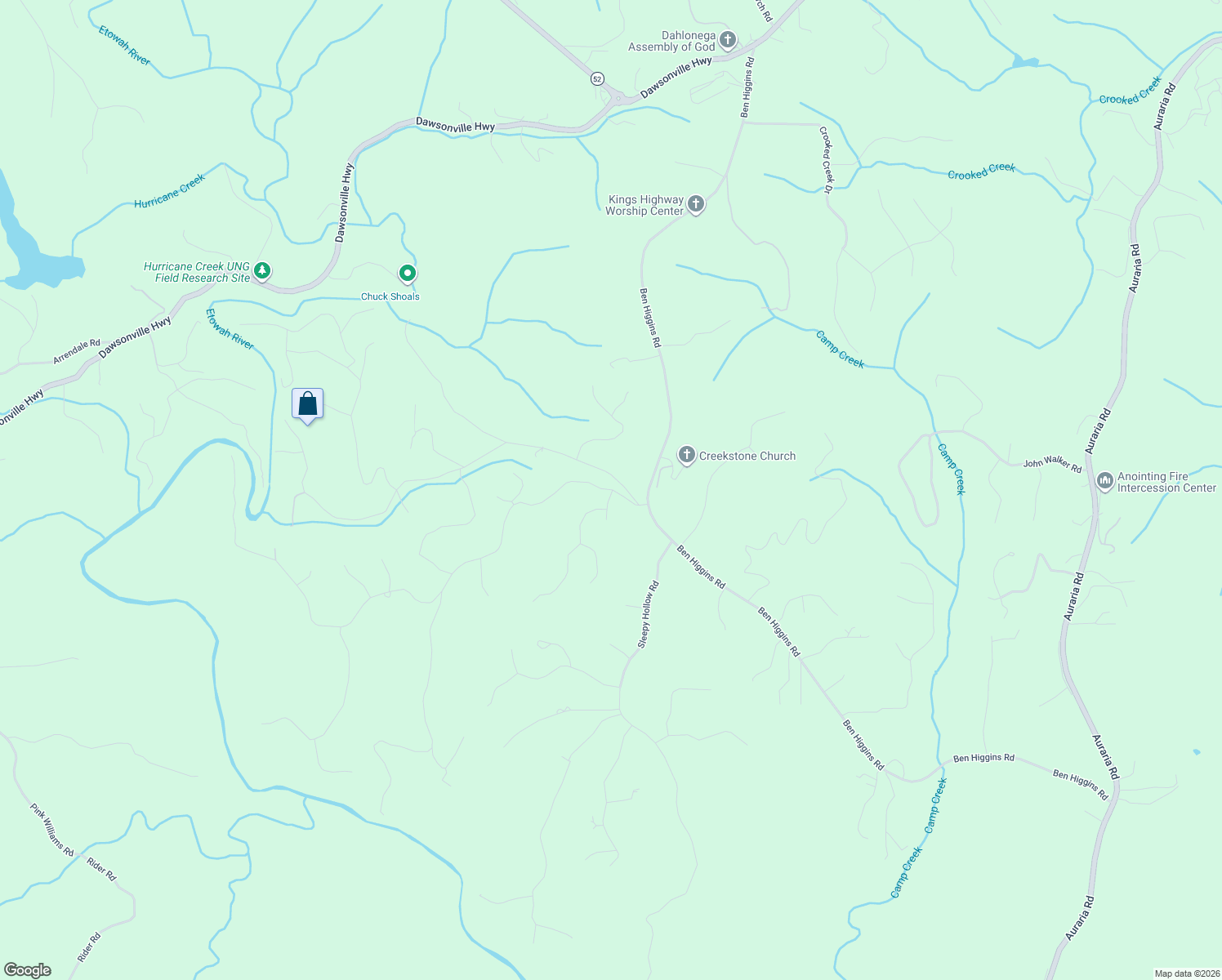 map of restaurants, bars, coffee shops, grocery stores, and more near 325 River Flow Drive in Dahlonega