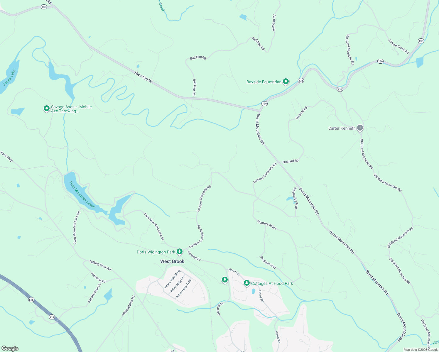 map of restaurants, bars, coffee shops, grocery stores, and more near 1440 Lumber Company Road in Talking Rock