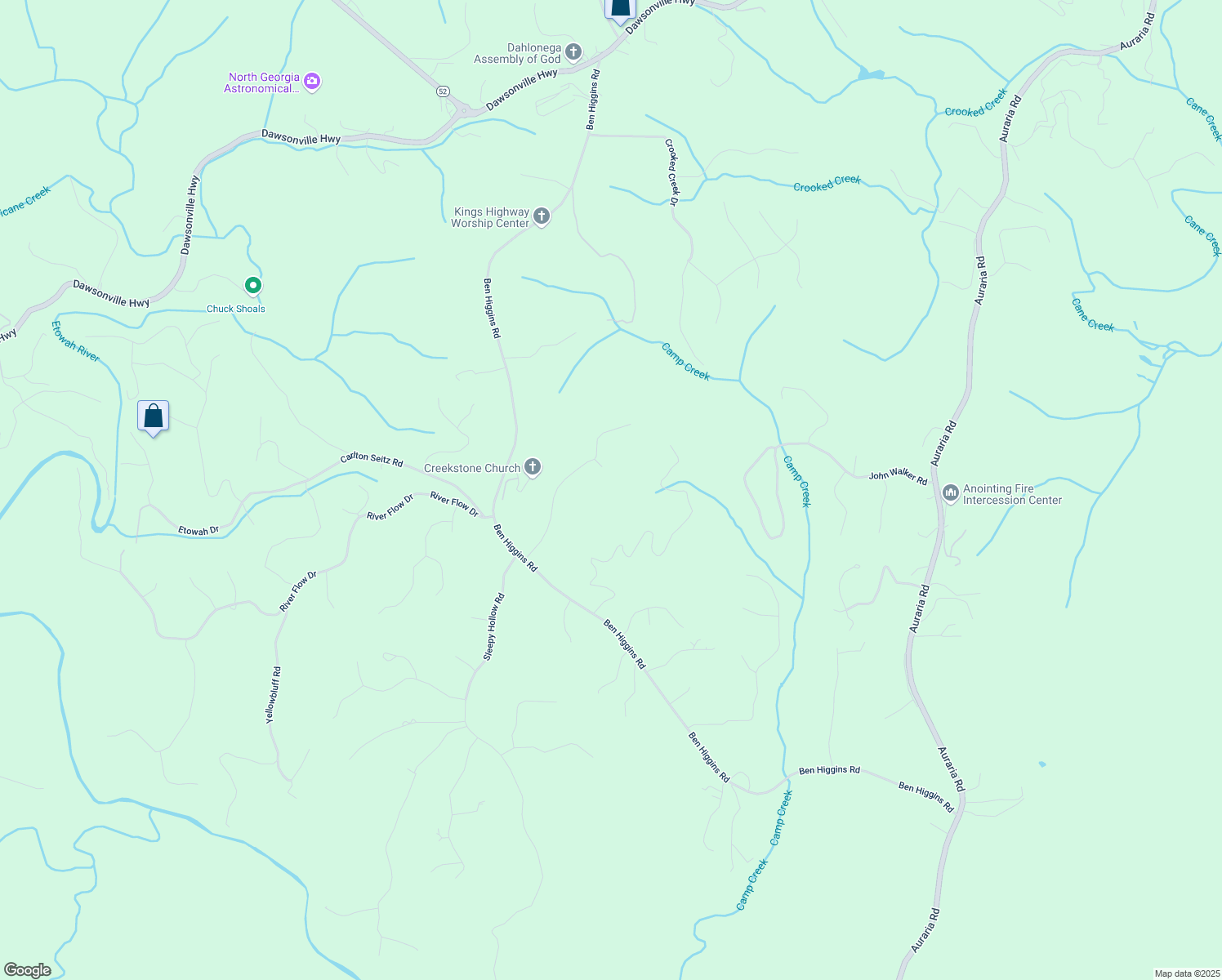 map of restaurants, bars, coffee shops, grocery stores, and more near 0 White Tail Court in Dahlonega