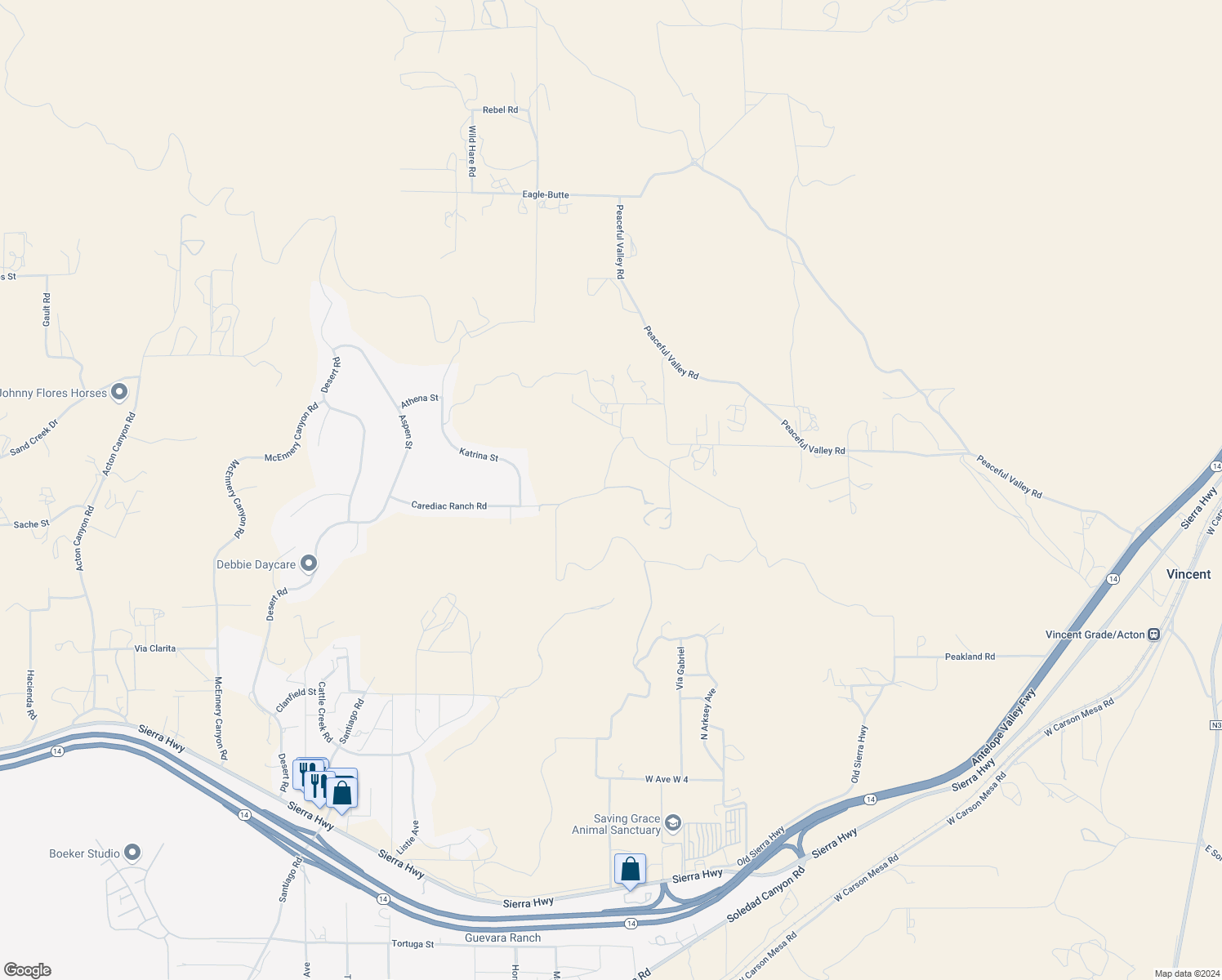 map of restaurants, bars, coffee shops, grocery stores, and more near Mary Road in Los Angeles County