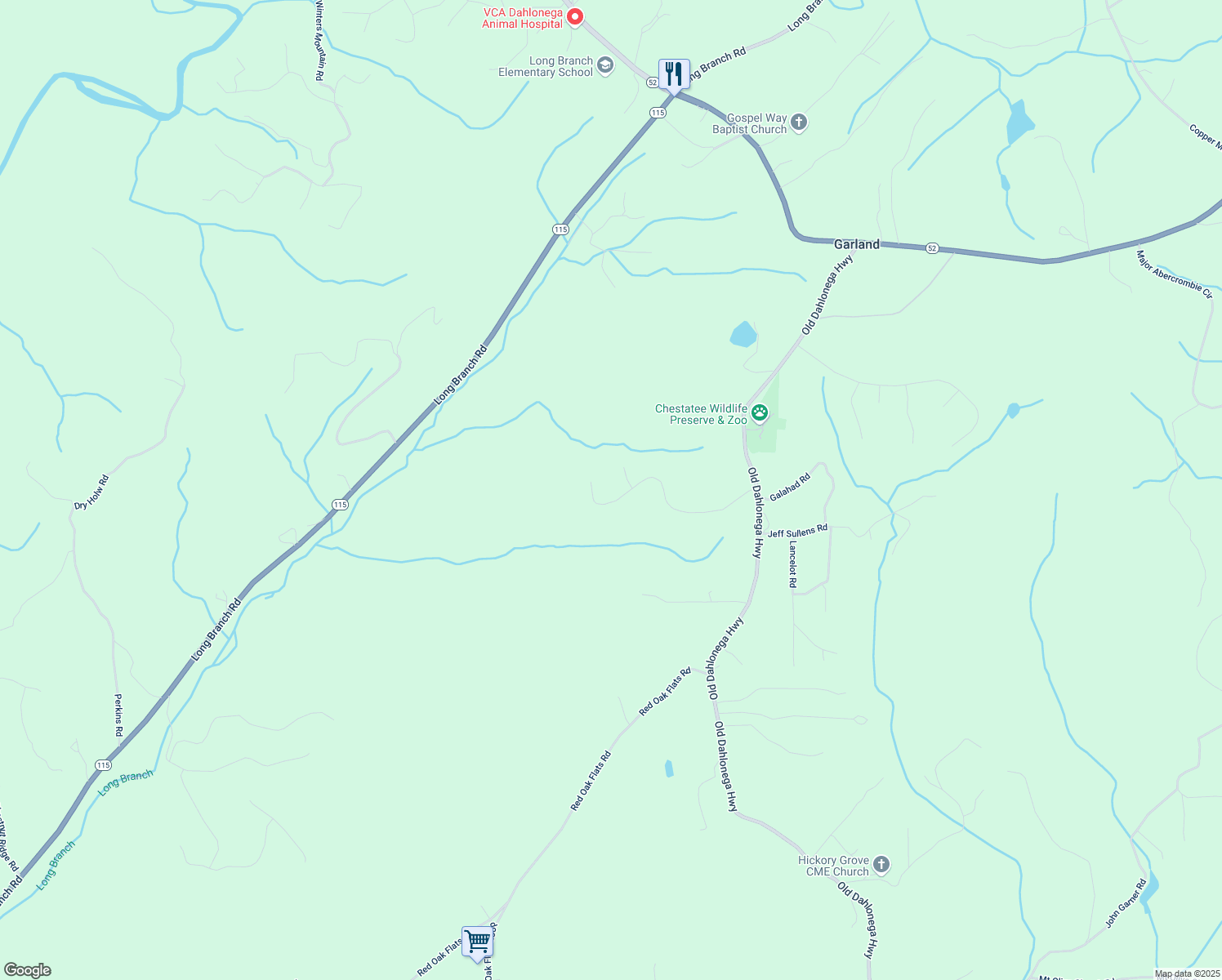 map of restaurants, bars, coffee shops, grocery stores, and more near 500 Shenandoah Drive in Dahlonega